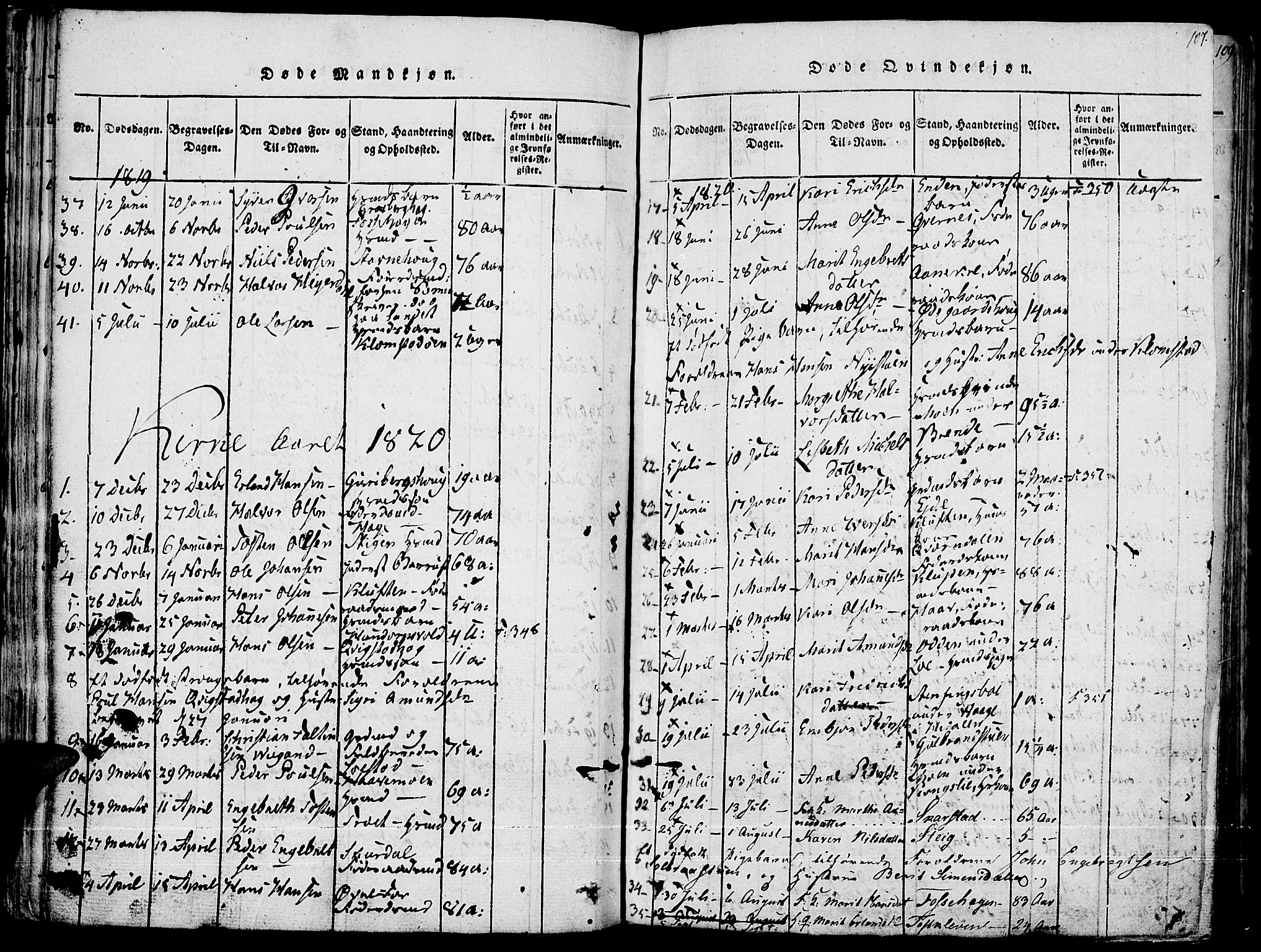Fron prestekontor, SAH/PREST-078/H/Ha/Haa/L0002: Parish register (official) no. 2, 1816-1827, p. 107