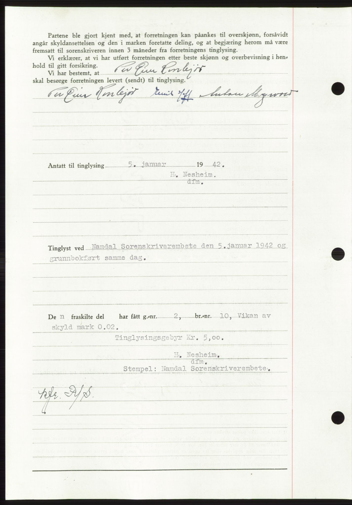 Namdal sorenskriveri, SAT/A-4133/1/2/2C: Mortgage book no. -, 1941-1942, Diary no: : 15/1942