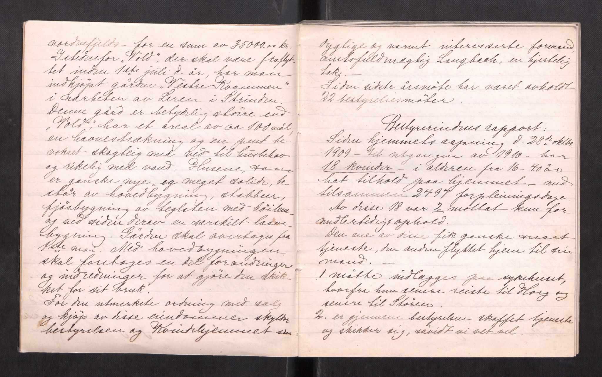 Kvindehjemmet i Trondhjem - Magdalenastiftelsen, AV/SAT-PA-0323/F/L0003: Årsrapporter for Trondhjems Kvindehjem, 1909-1911