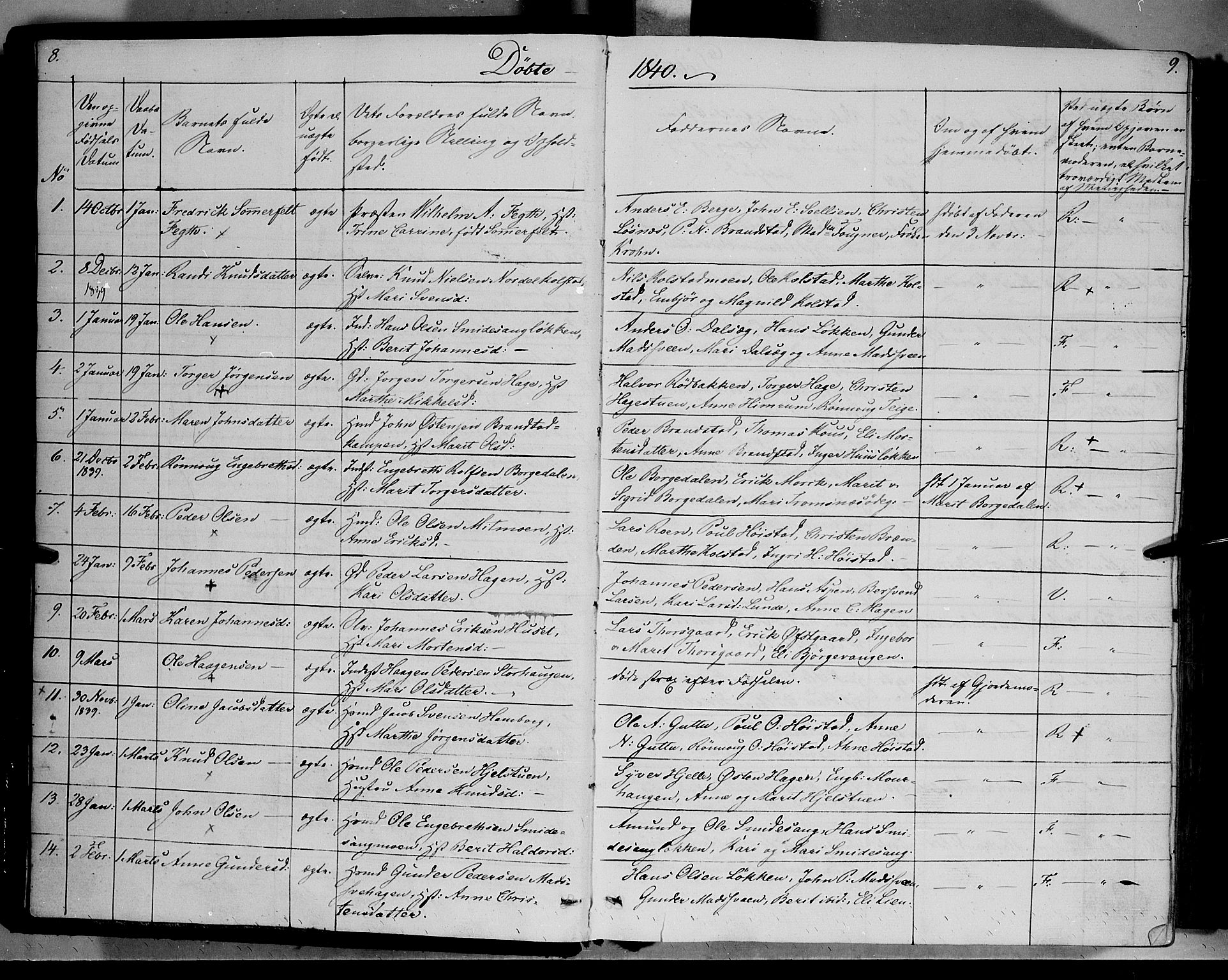 Ringebu prestekontor, SAH/PREST-082/H/Ha/Haa/L0005: Parish register (official) no. 5, 1839-1848, p. 8-9