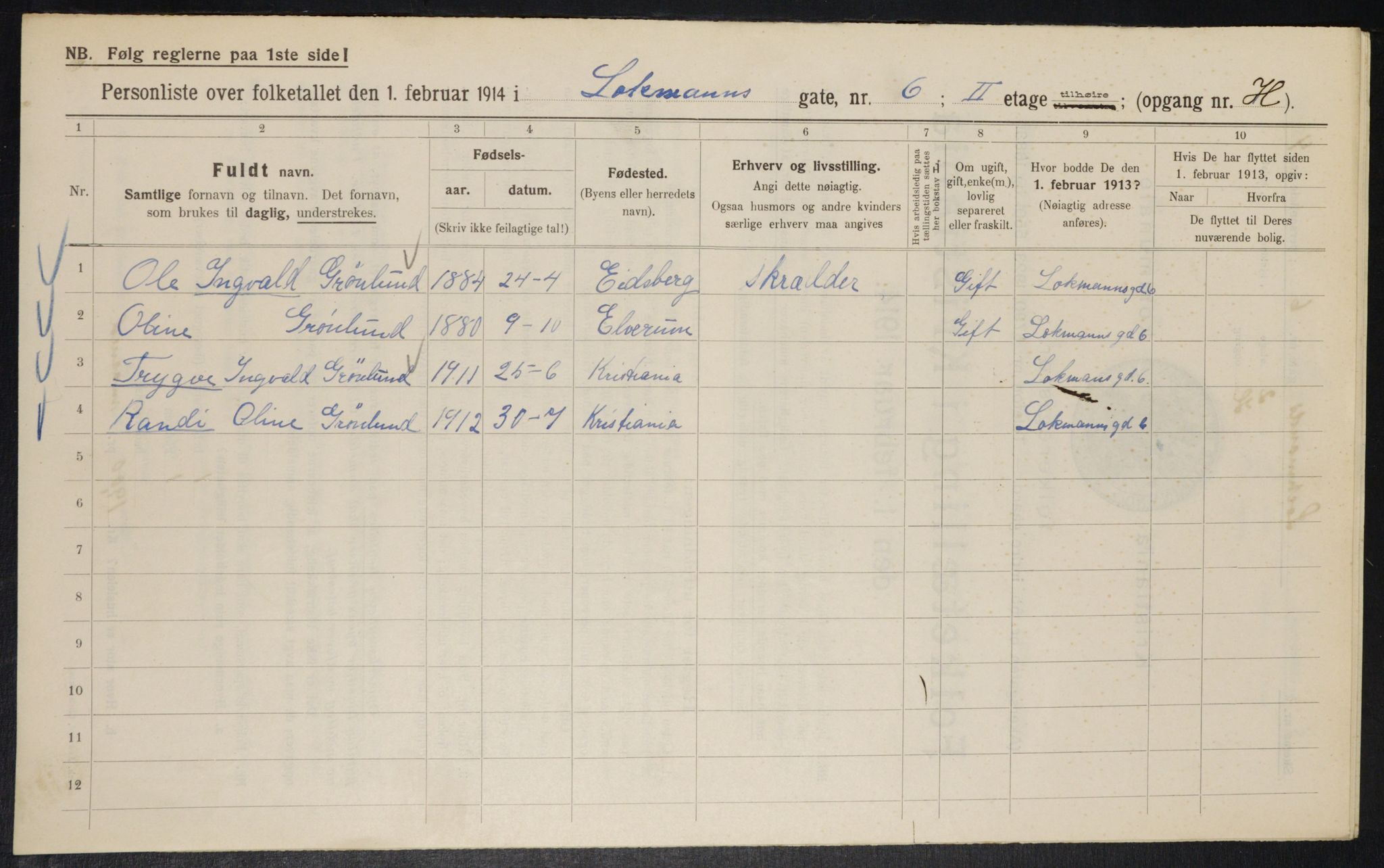 OBA, Municipal Census 1914 for Kristiania, 1914, p. 58261