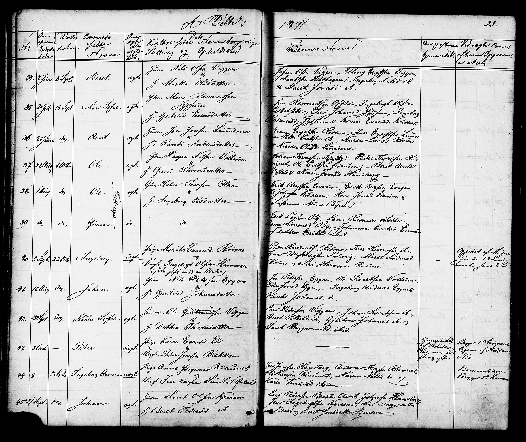 Ministerialprotokoller, klokkerbøker og fødselsregistre - Sør-Trøndelag, SAT/A-1456/665/L0777: Parish register (copy) no. 665C02, 1867-1915, p. 23