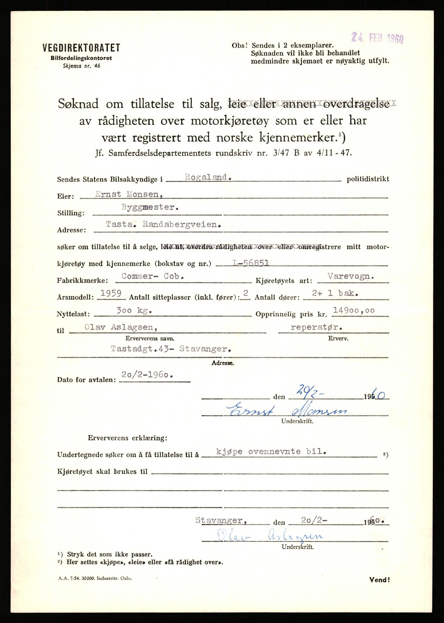 Stavanger trafikkstasjon, AV/SAST-A-101942/0/F/L0011: L-3700 - L-4199, 1930-1971, p. 289
