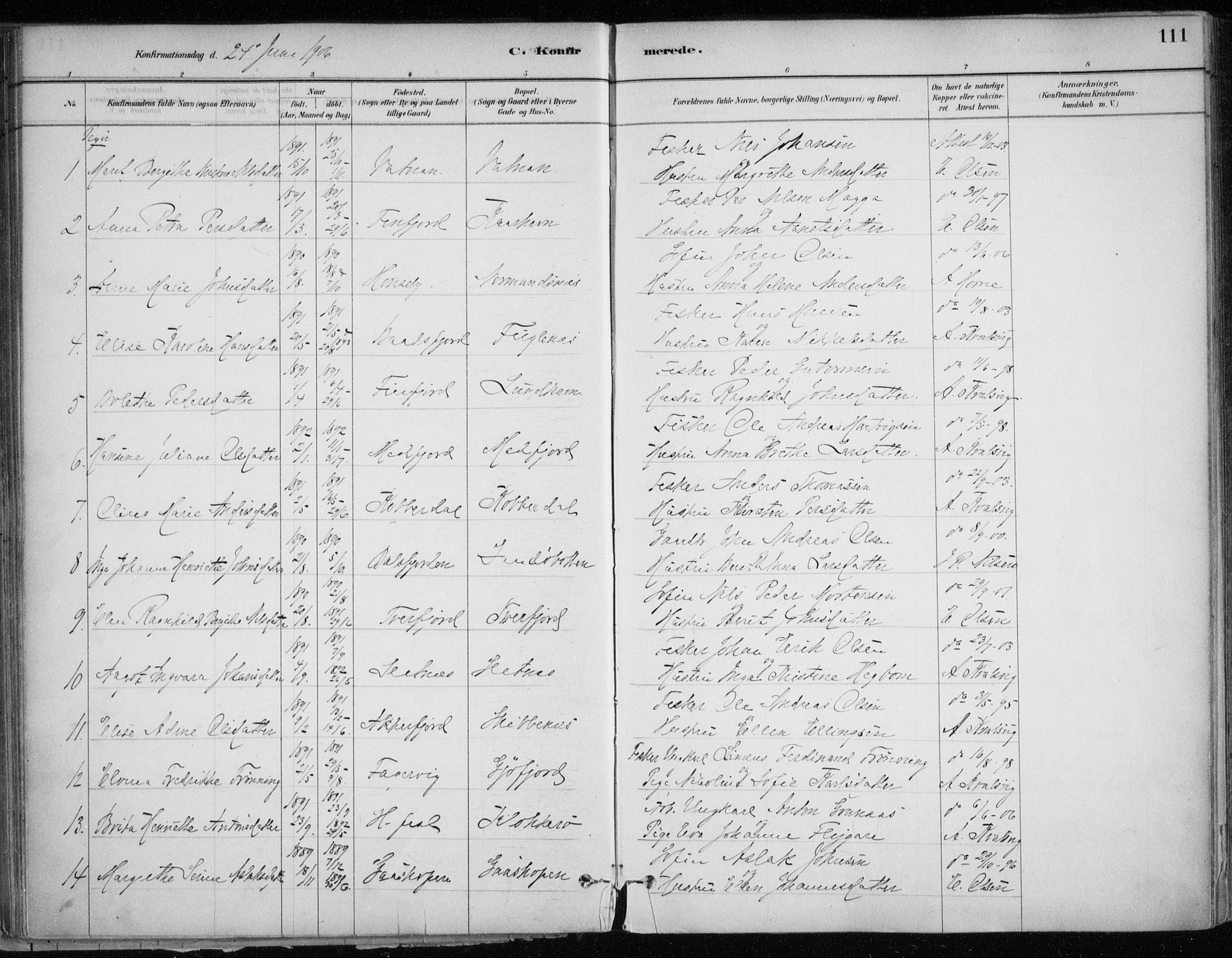 Hammerfest sokneprestkontor, SATØ/S-1347/H/Ha/L0013.kirke: Parish register (official) no. 13, 1898-1917, p. 111