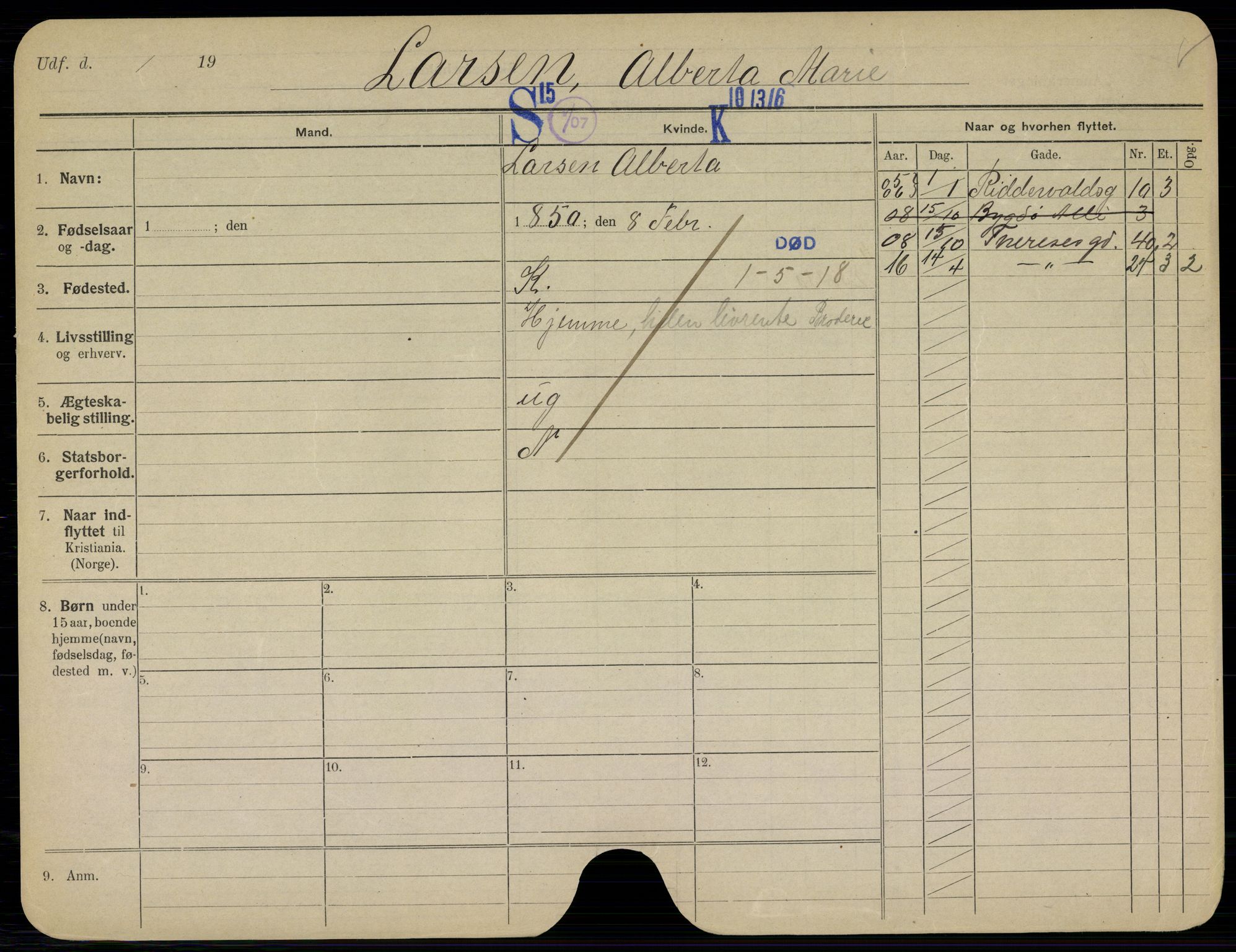 Oslo folkeregister, Registerkort, AV/SAO-A-11715/G/Gb/L0027: Kvinner, 1918