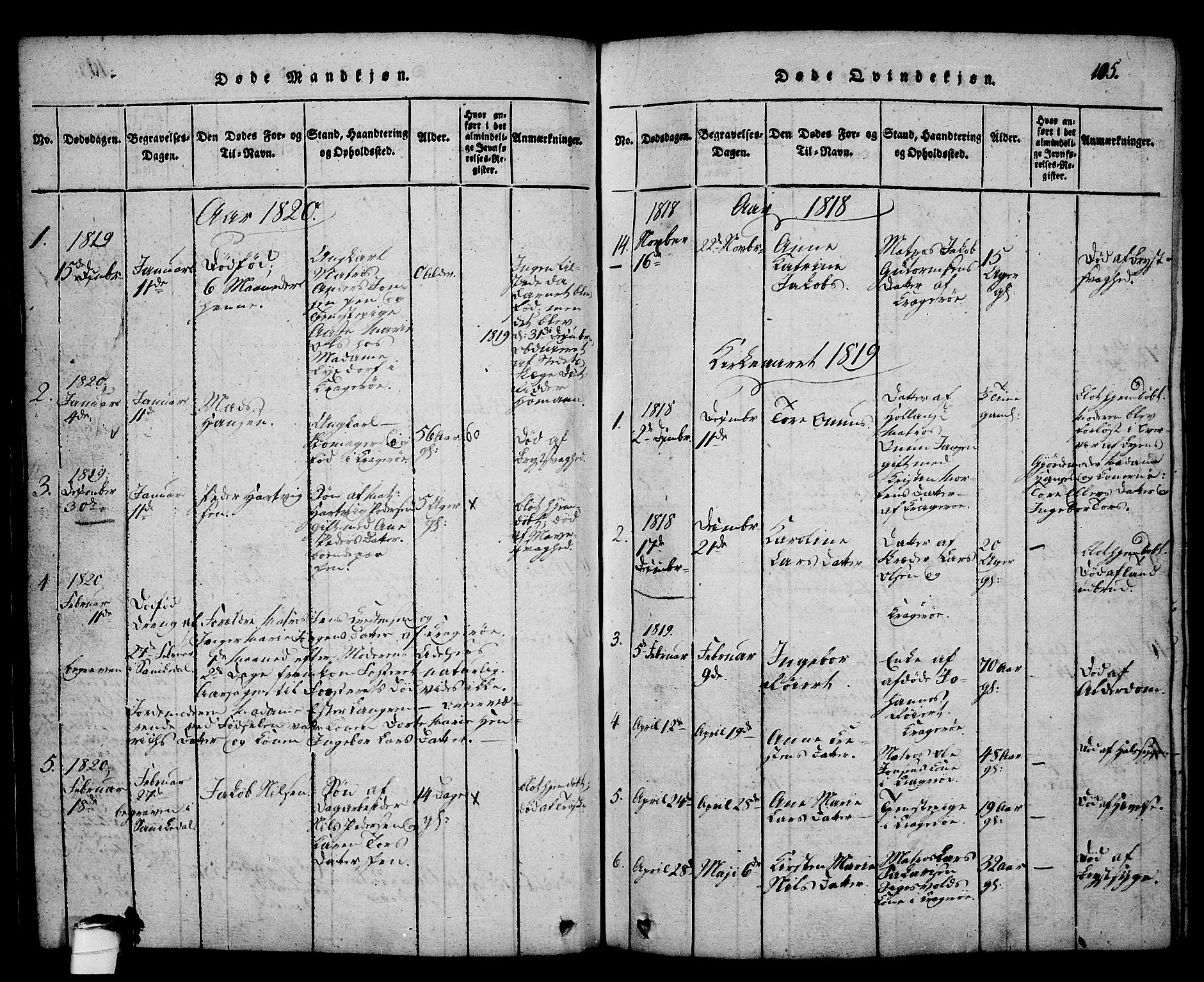 Kragerø kirkebøker, SAKO/A-278/G/Ga/L0002: Parish register (copy) no. 2, 1814-1831, p. 105