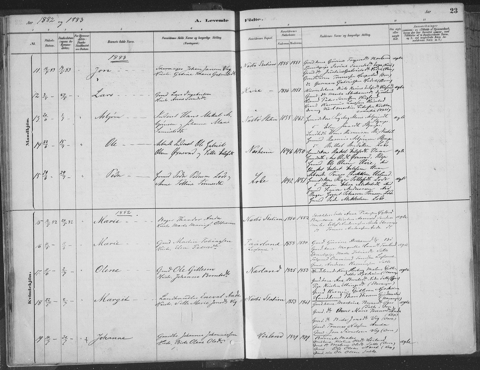 Hå sokneprestkontor, SAST/A-101801/001/30BA/L0010: Parish register (official) no. A 9, 1879-1896, p. 23