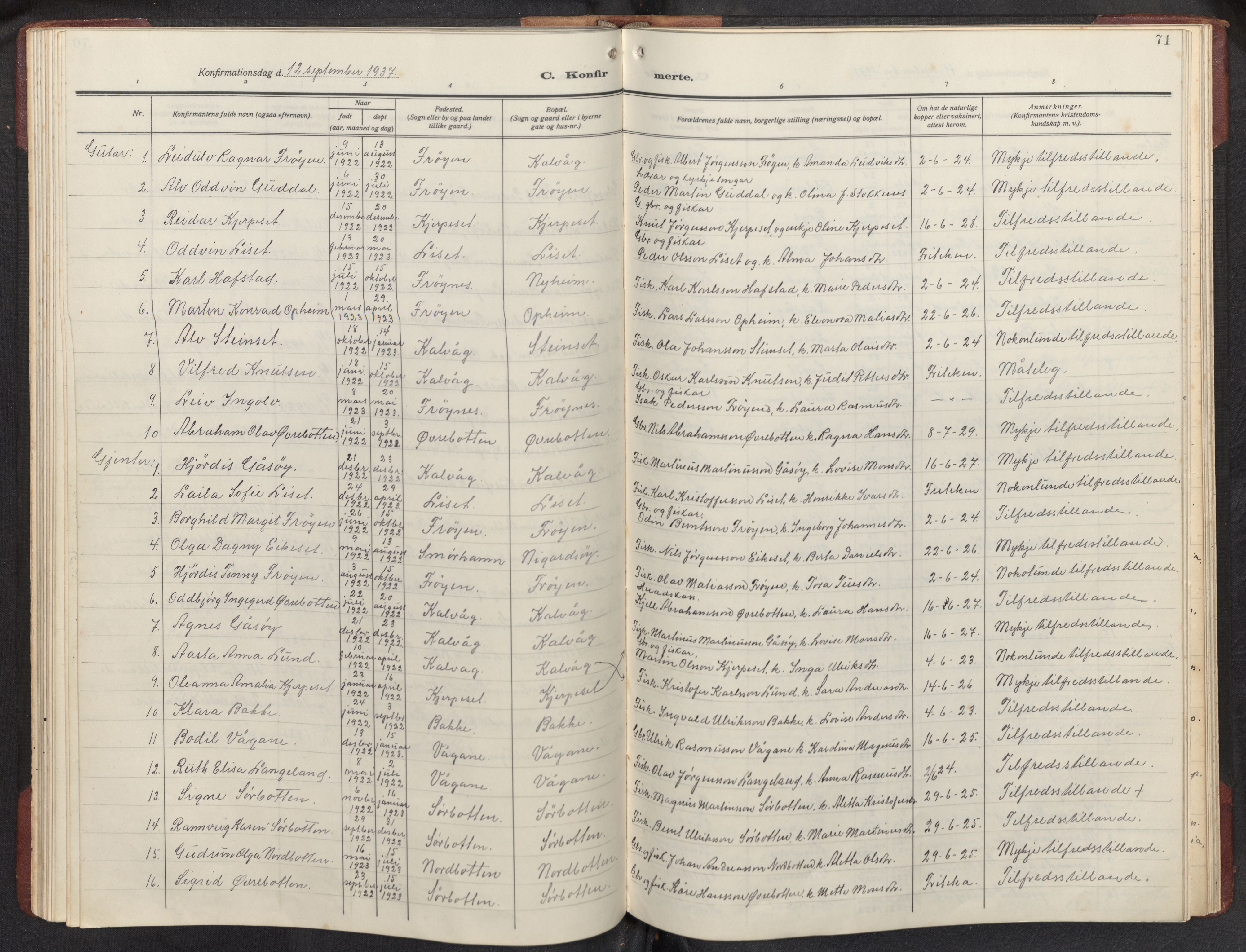 Bremanger sokneprestembete, SAB/A-82201/H/Hab/Habb/L0002: Parish register (copy) no. B 2, 1926-1945, p. 70b-71a