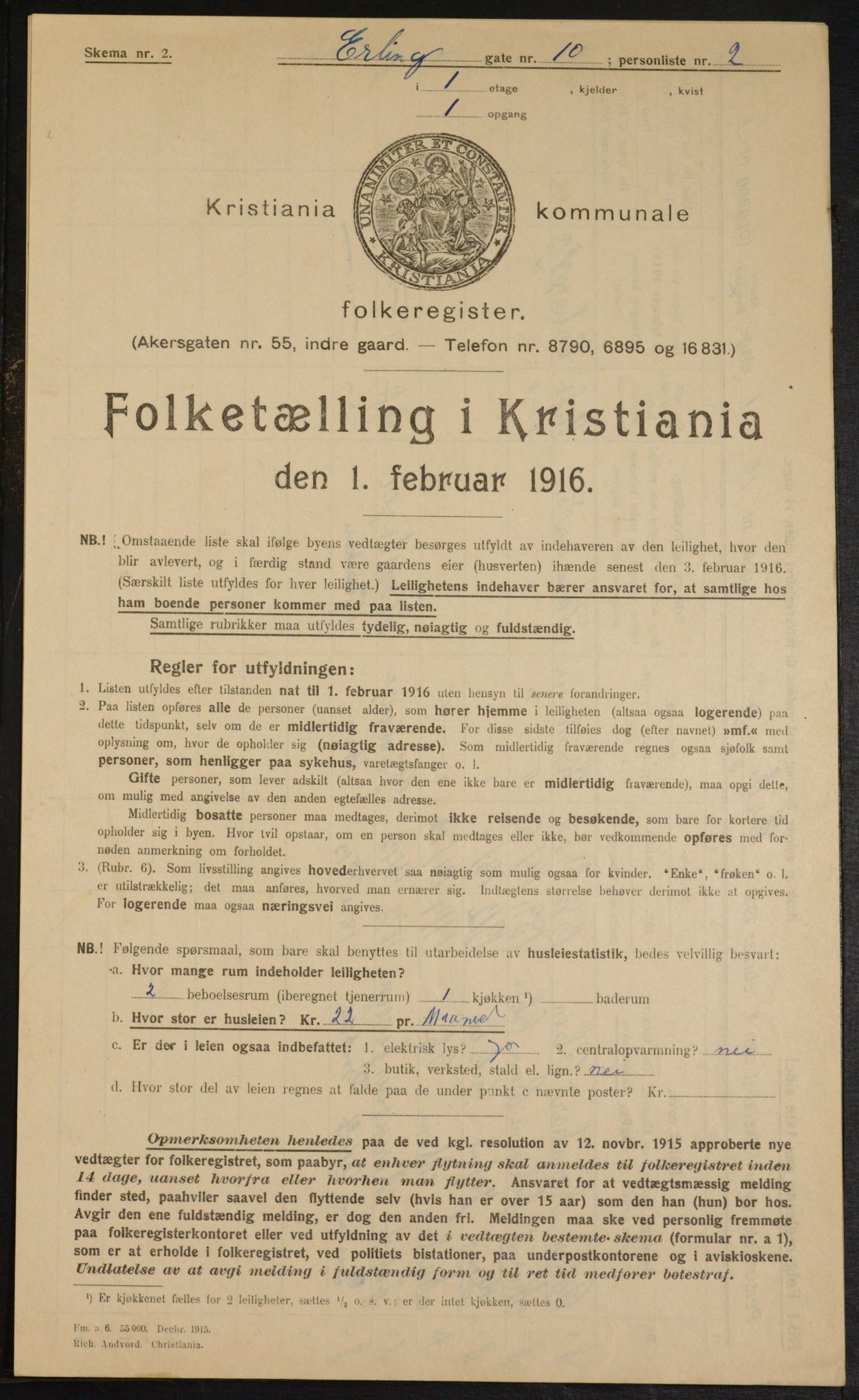 OBA, Municipal Census 1916 for Kristiania, 1916, p. 22387