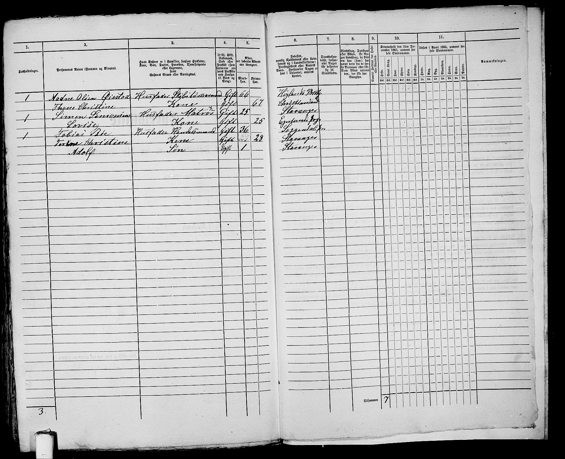 RA, 1865 census for Stavanger, 1865, p. 523