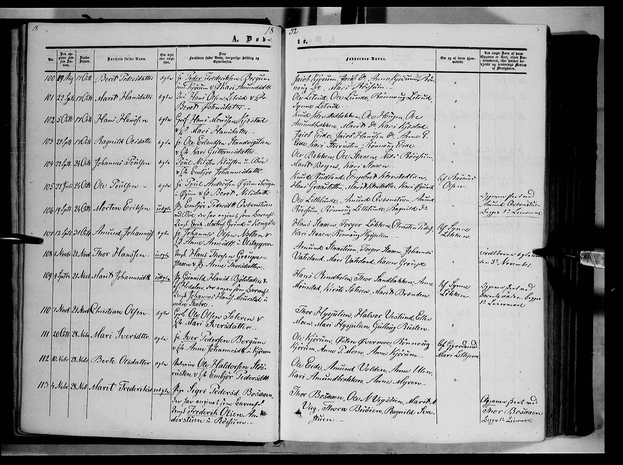 Nord-Fron prestekontor, SAH/PREST-080/H/Ha/Haa/L0001: Parish register (official) no. 1, 1851-1864, p. 18