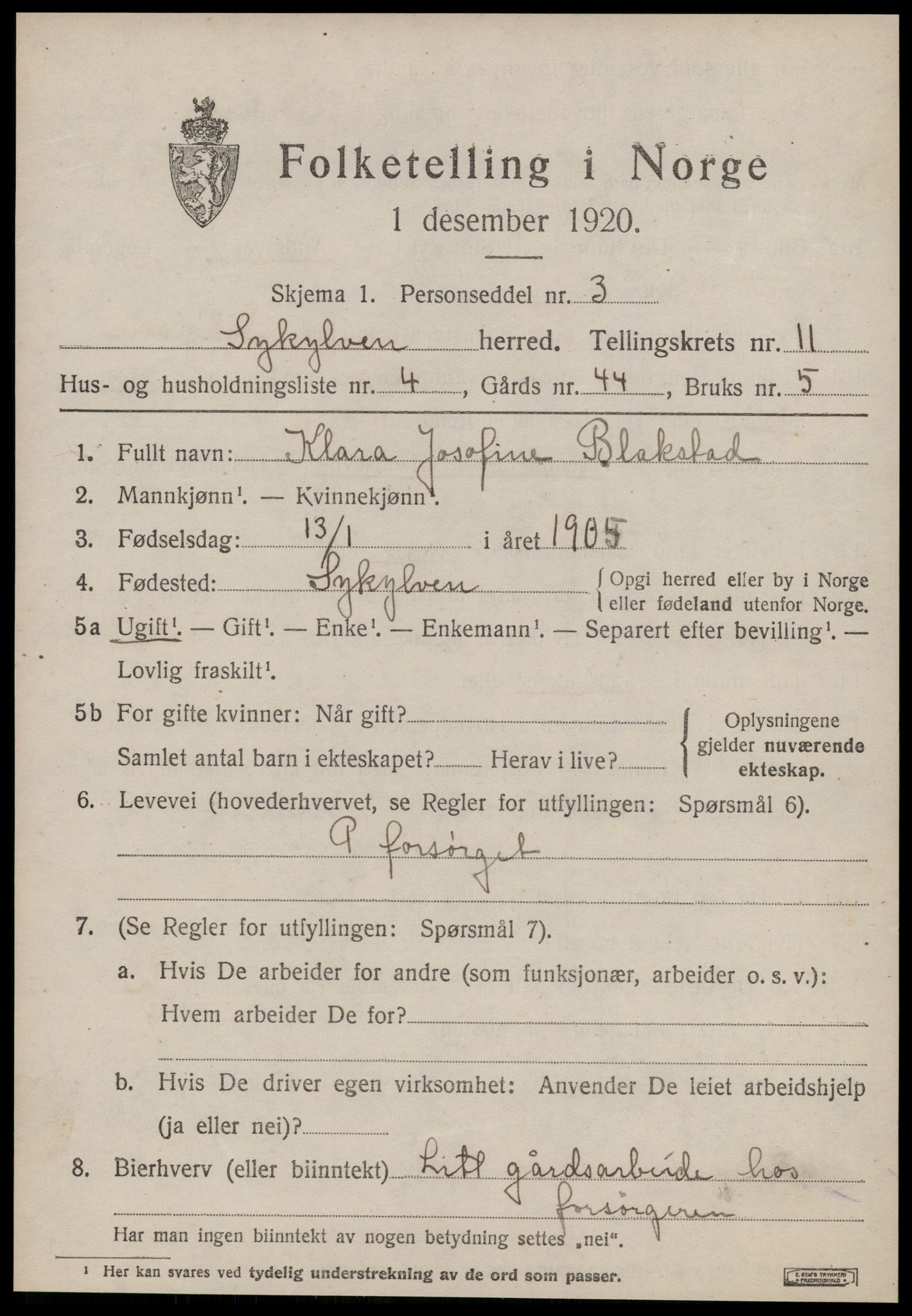 SAT, 1920 census for Sykkylven, 1920, p. 5443