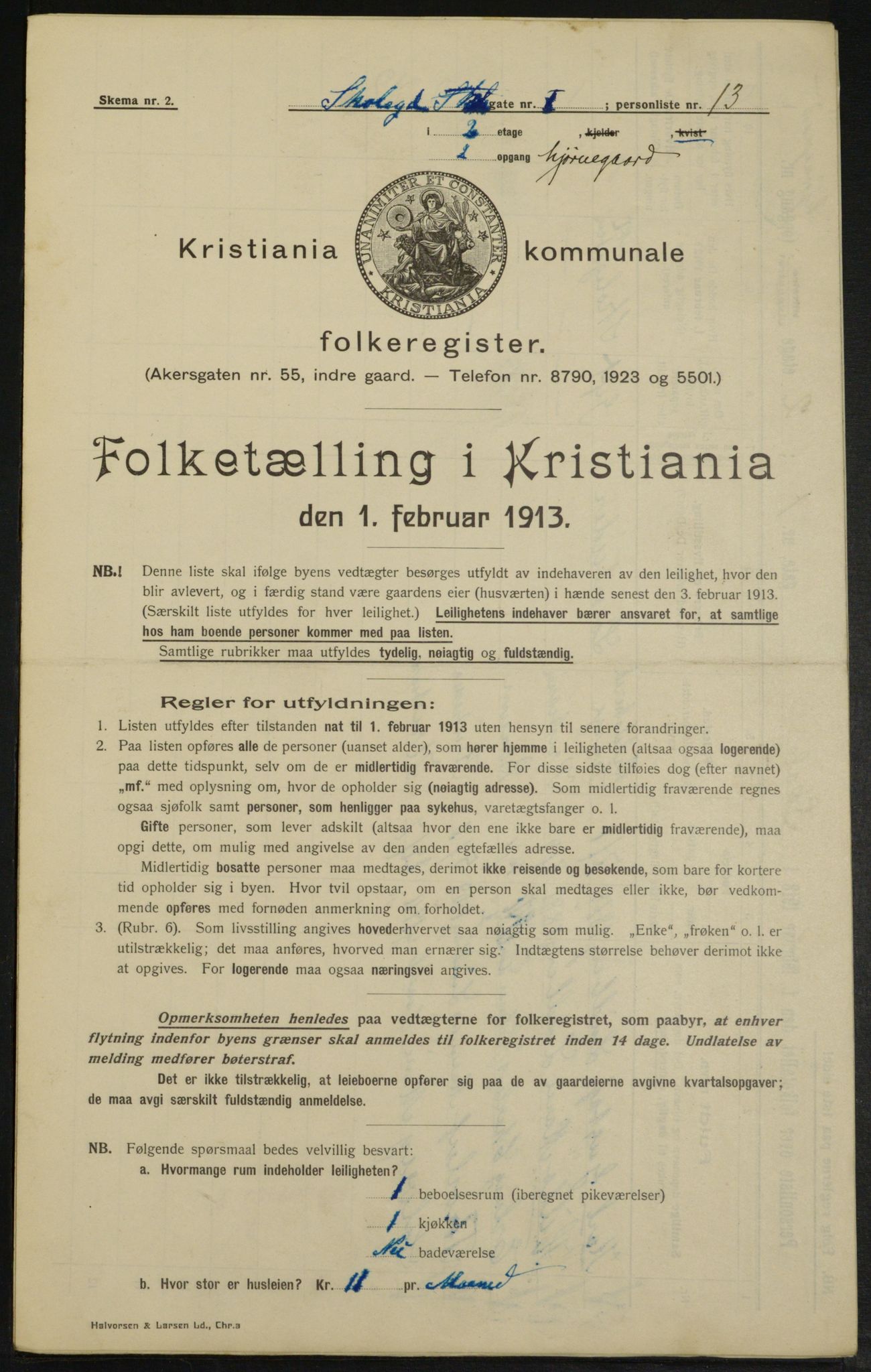 OBA, Municipal Census 1913 for Kristiania, 1913, p. 96213