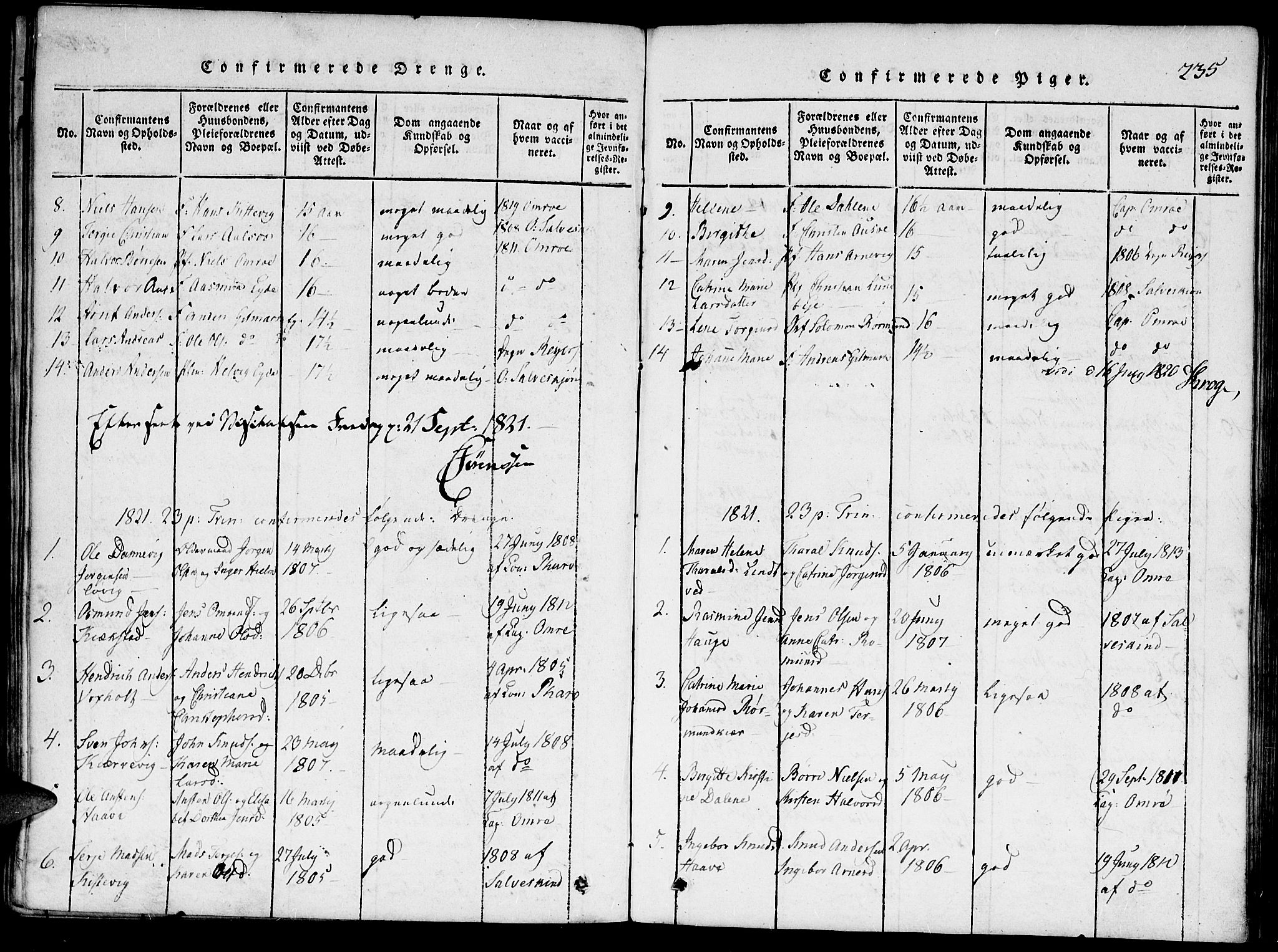 Hommedal sokneprestkontor, AV/SAK-1111-0023/F/Fa/Faa/L0001: Parish register (official) no. A 1, 1816-1860, p. 235