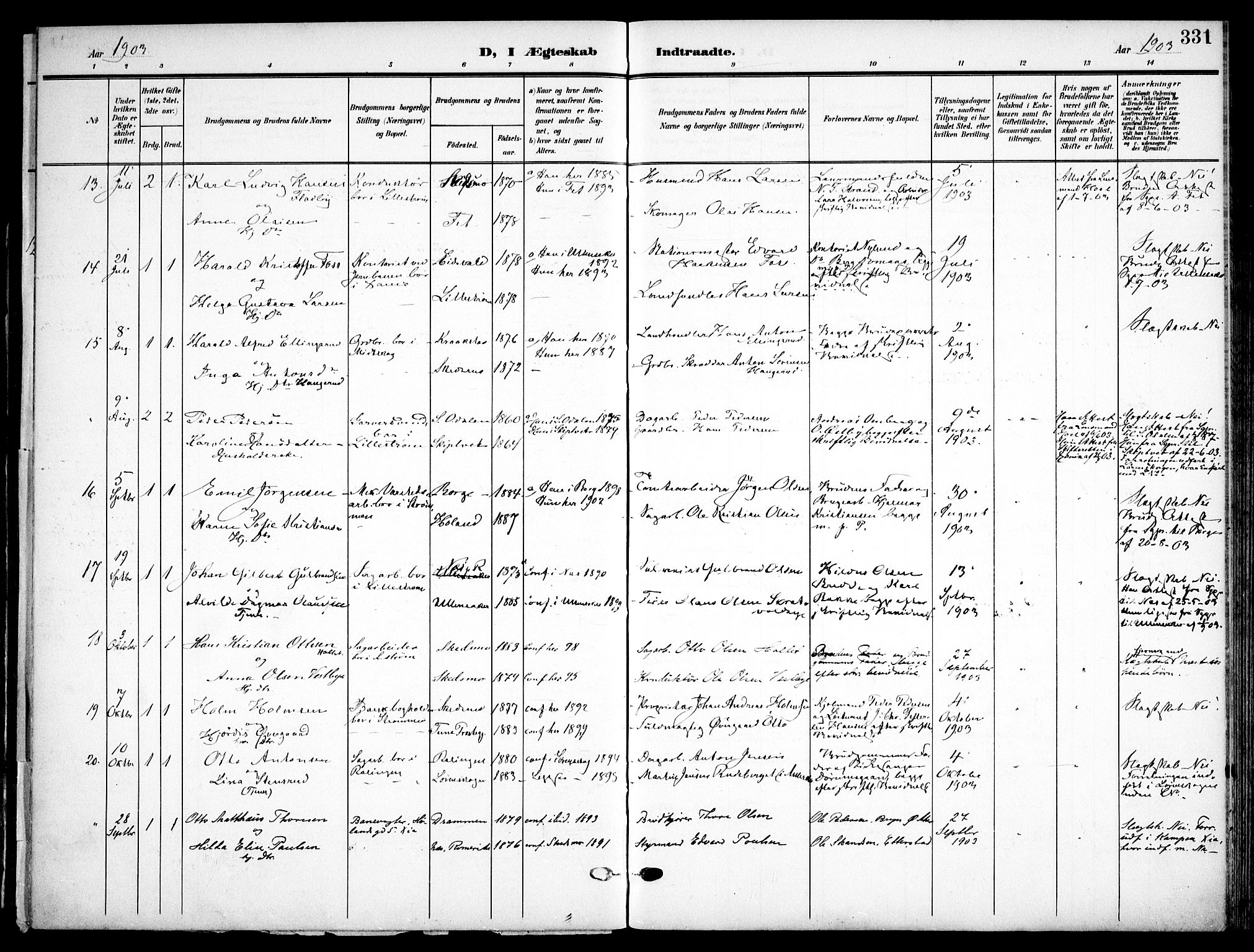 Skedsmo prestekontor Kirkebøker, AV/SAO-A-10033a/F/Fa/L0015: Parish register (official) no. I 15, 1902-1917, p. 331