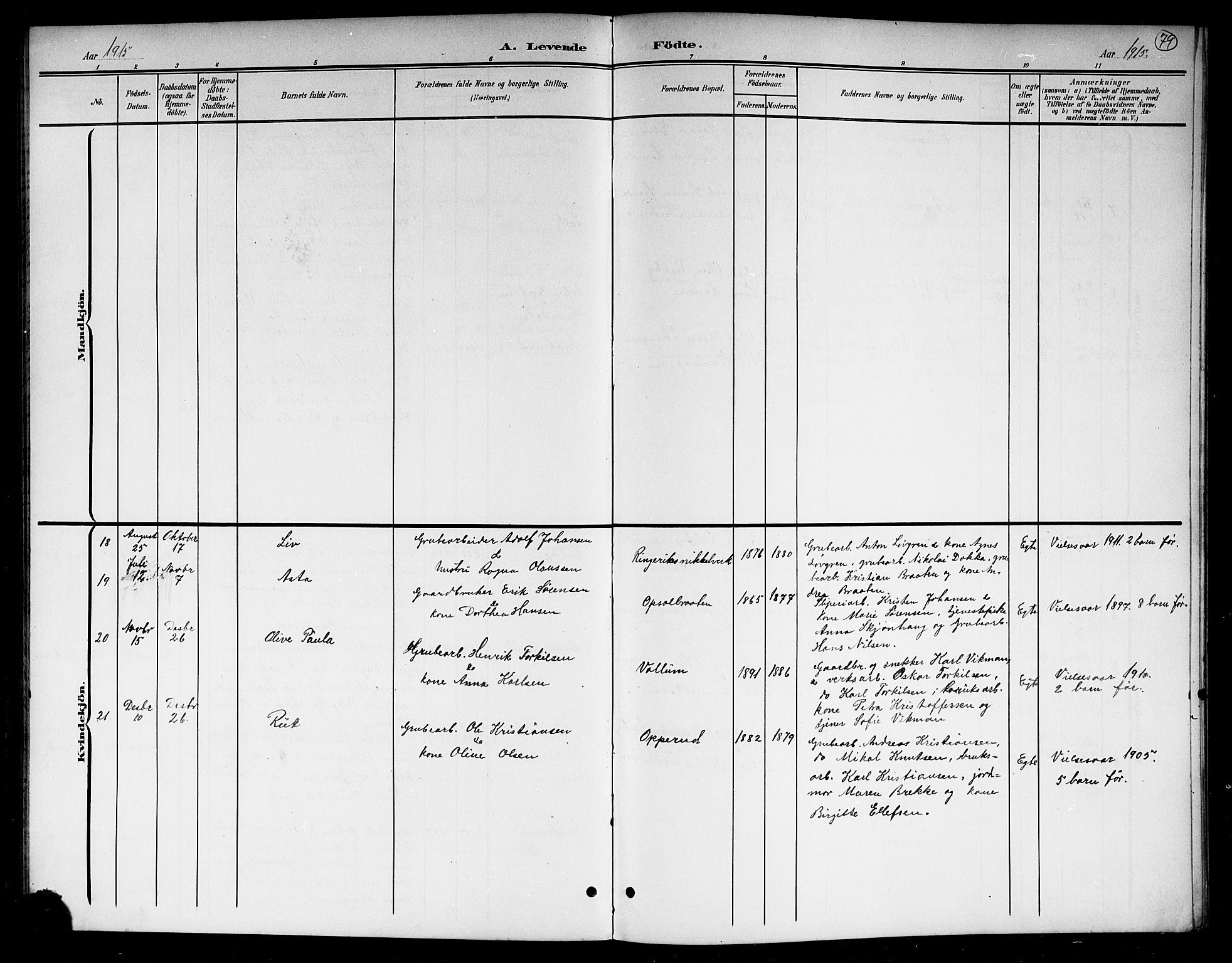 Hole kirkebøker, AV/SAKO-A-228/G/Gb/L0004: Parish register (copy) no. II 4, 1901-1916, p. 79