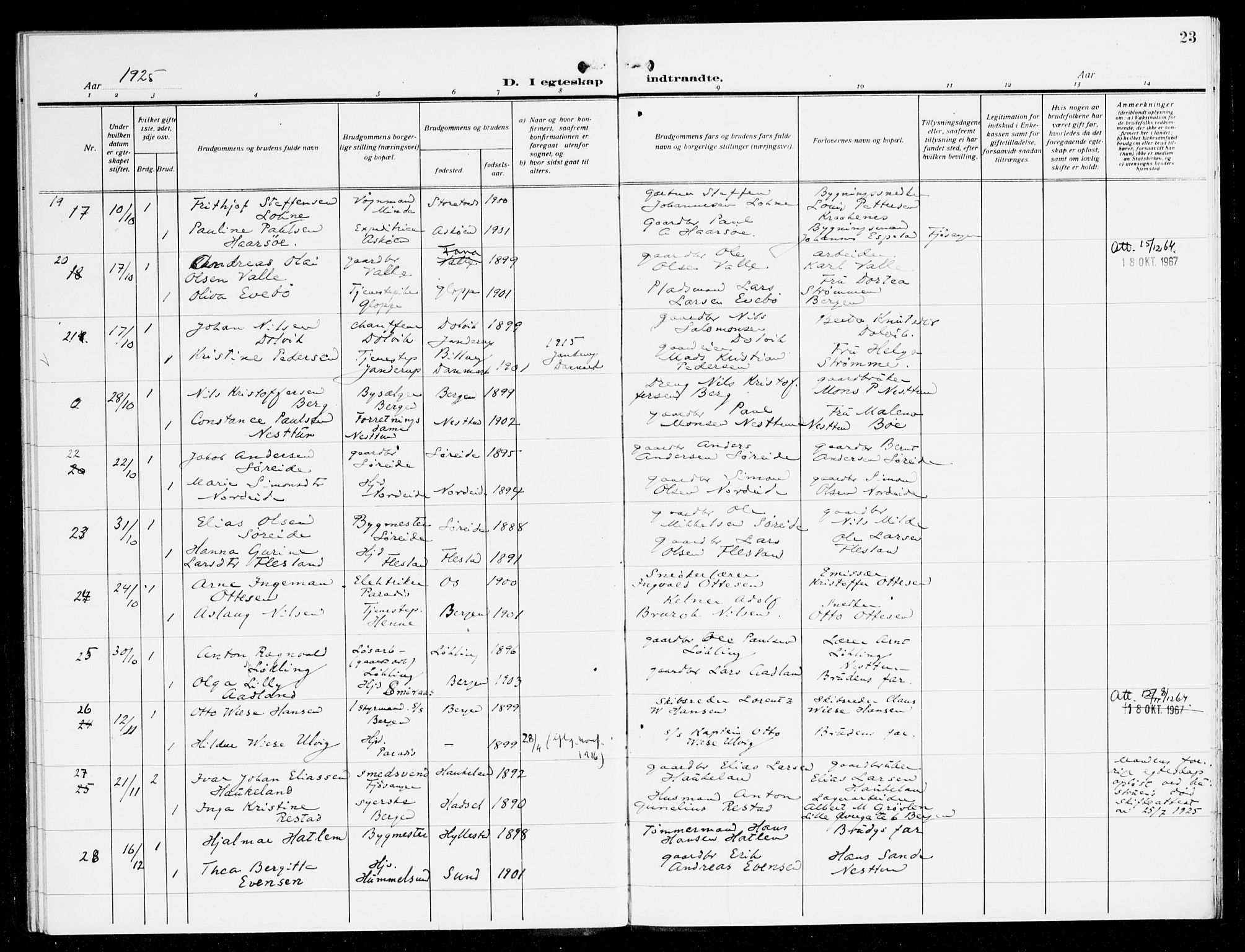 Fana Sokneprestembete, AV/SAB-A-75101/H/Haa/Haak/L0001: Parish register (official) no. K 1, 1920-1931, p. 23