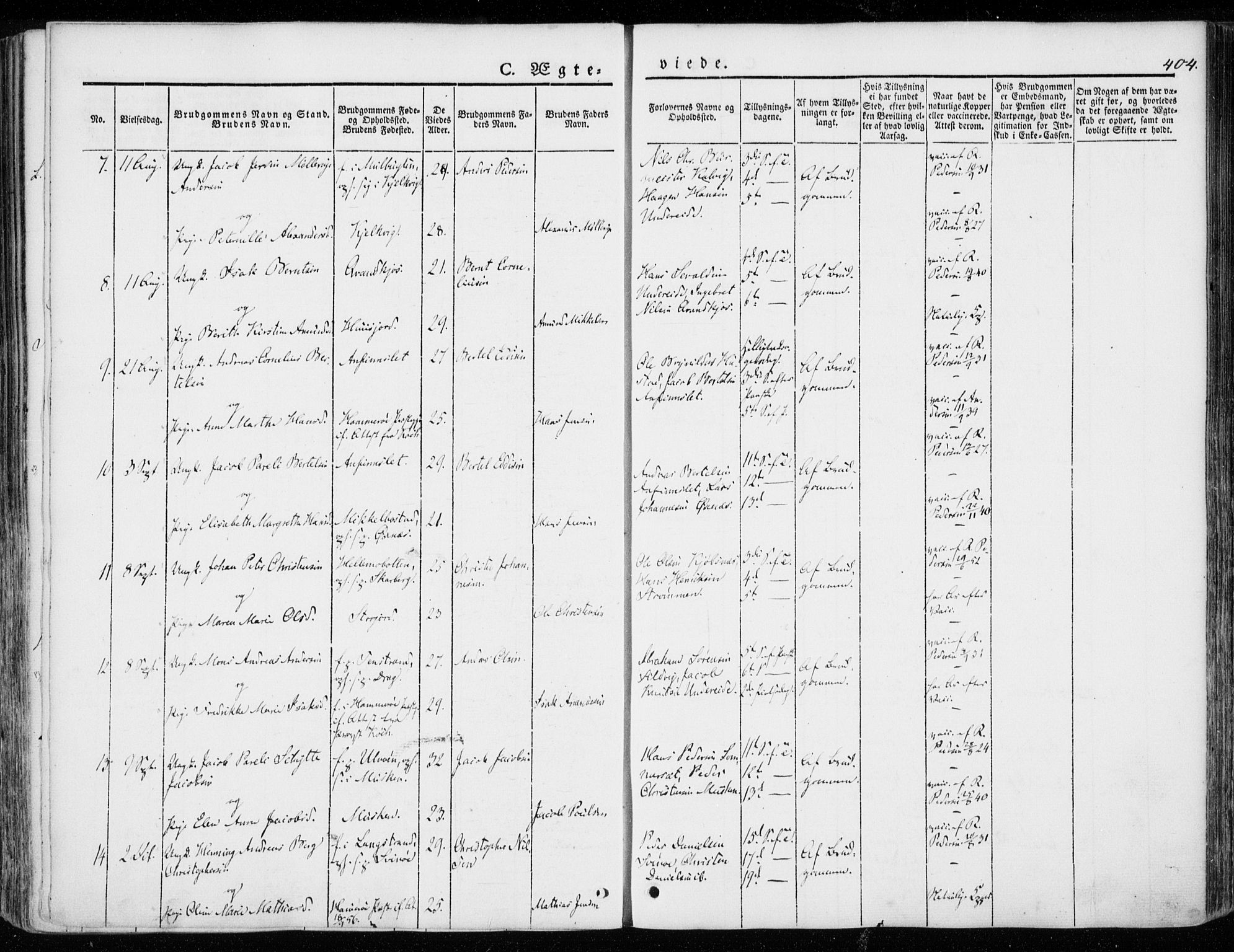 Ministerialprotokoller, klokkerbøker og fødselsregistre - Nordland, AV/SAT-A-1459/872/L1033: Parish register (official) no. 872A08, 1840-1863, p. 404