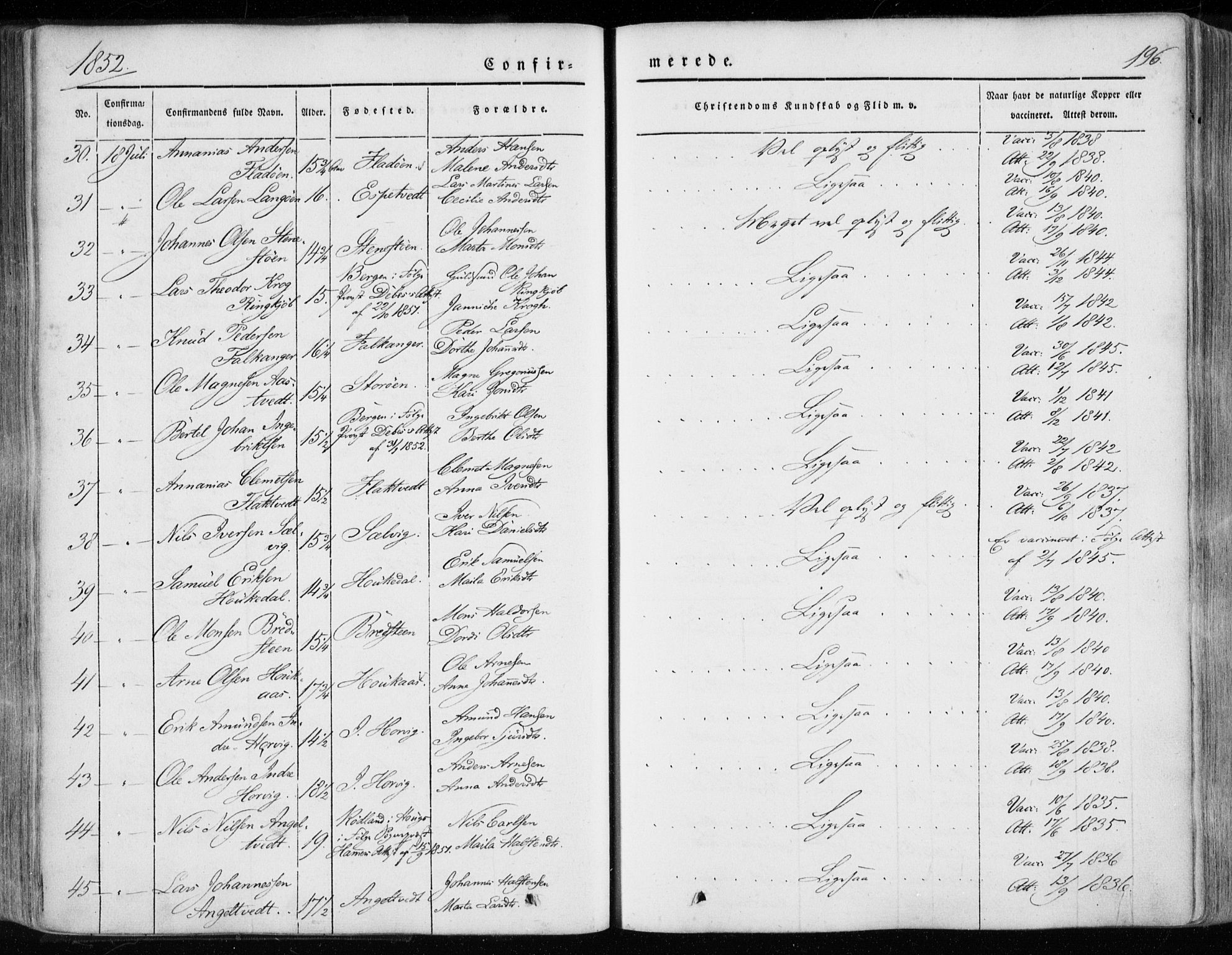 Hamre sokneprestembete, AV/SAB-A-75501/H/Ha/Haa/Haaa/L0013: Parish register (official) no. A 13, 1846-1857, p. 196