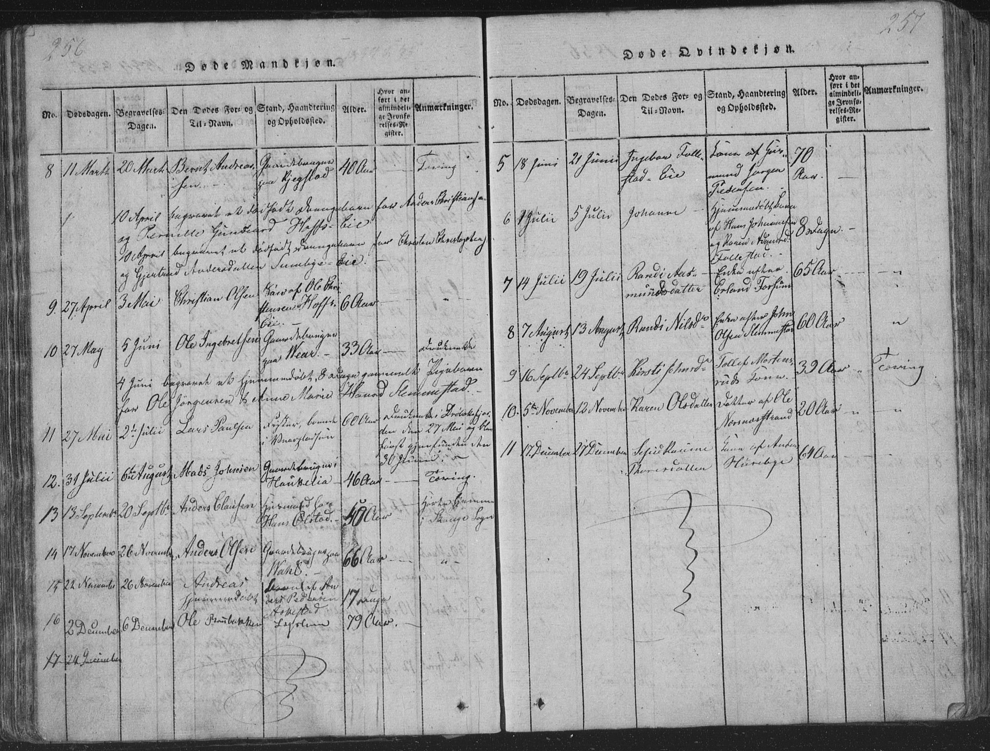 Røyken kirkebøker, AV/SAKO-A-241/G/Ga/L0003: Parish register (copy) no. 3, 1814-1856, p. 256-257