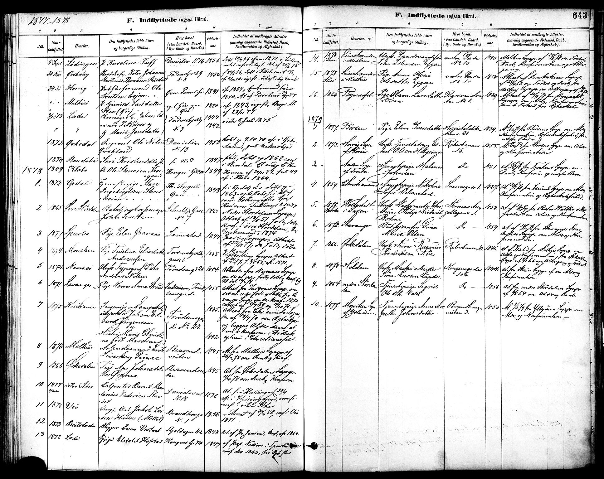 Ministerialprotokoller, klokkerbøker og fødselsregistre - Sør-Trøndelag, SAT/A-1456/601/L0058: Parish register (official) no. 601A26, 1877-1891, p. 643