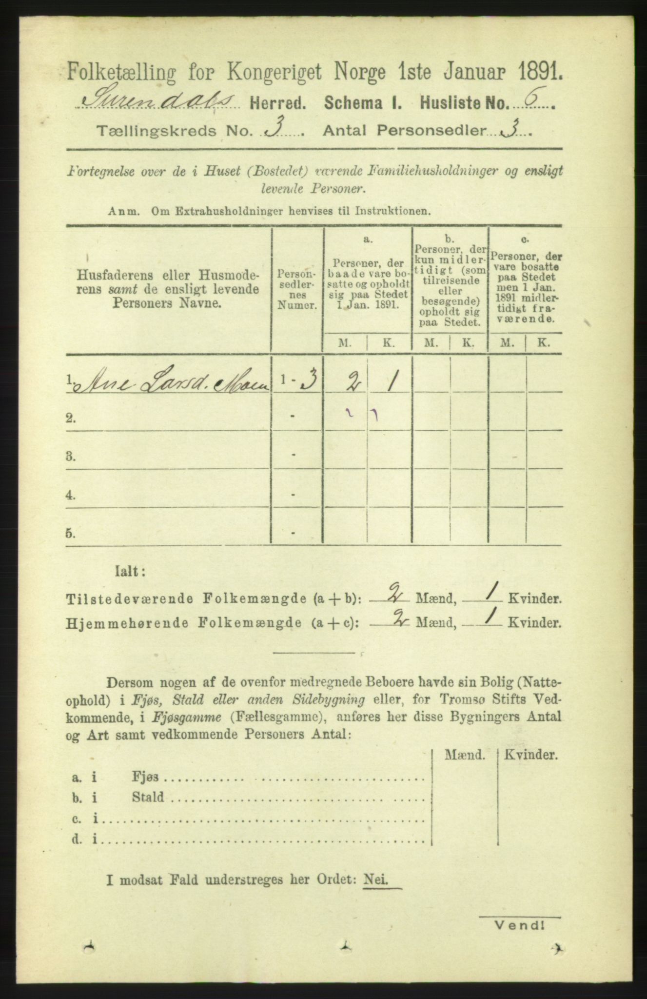 RA, 1891 census for 1566 Surnadal, 1891, p. 750