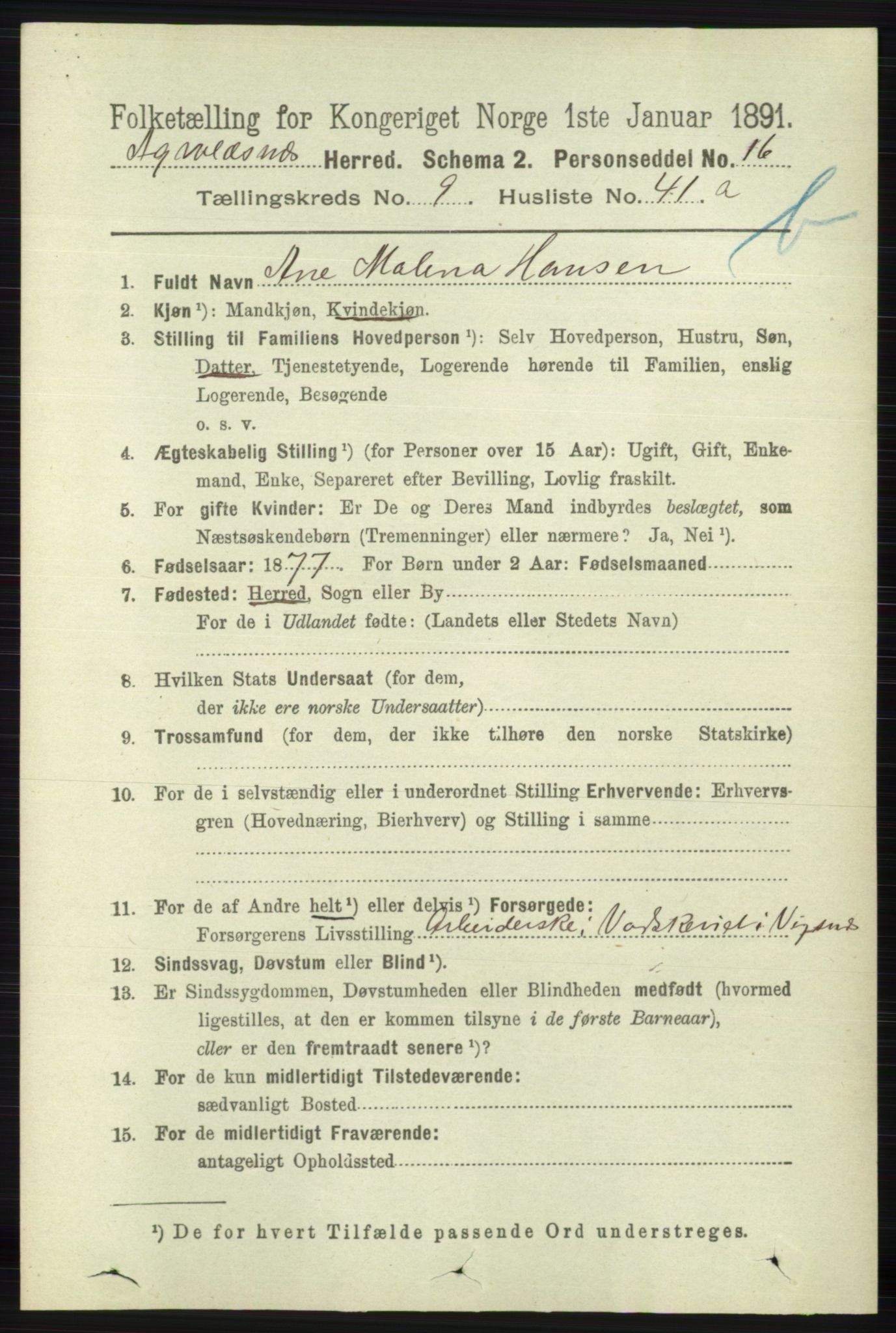 RA, 1891 census for 1147 Avaldsnes, 1891, p. 5520