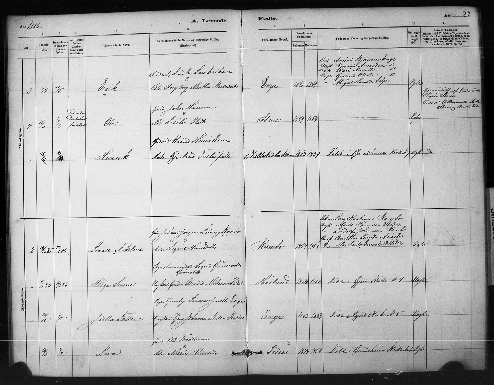 Etne sokneprestembete, SAB/A-75001/H/Hab: Parish register (copy) no. A 5, 1879-1896, p. 27
