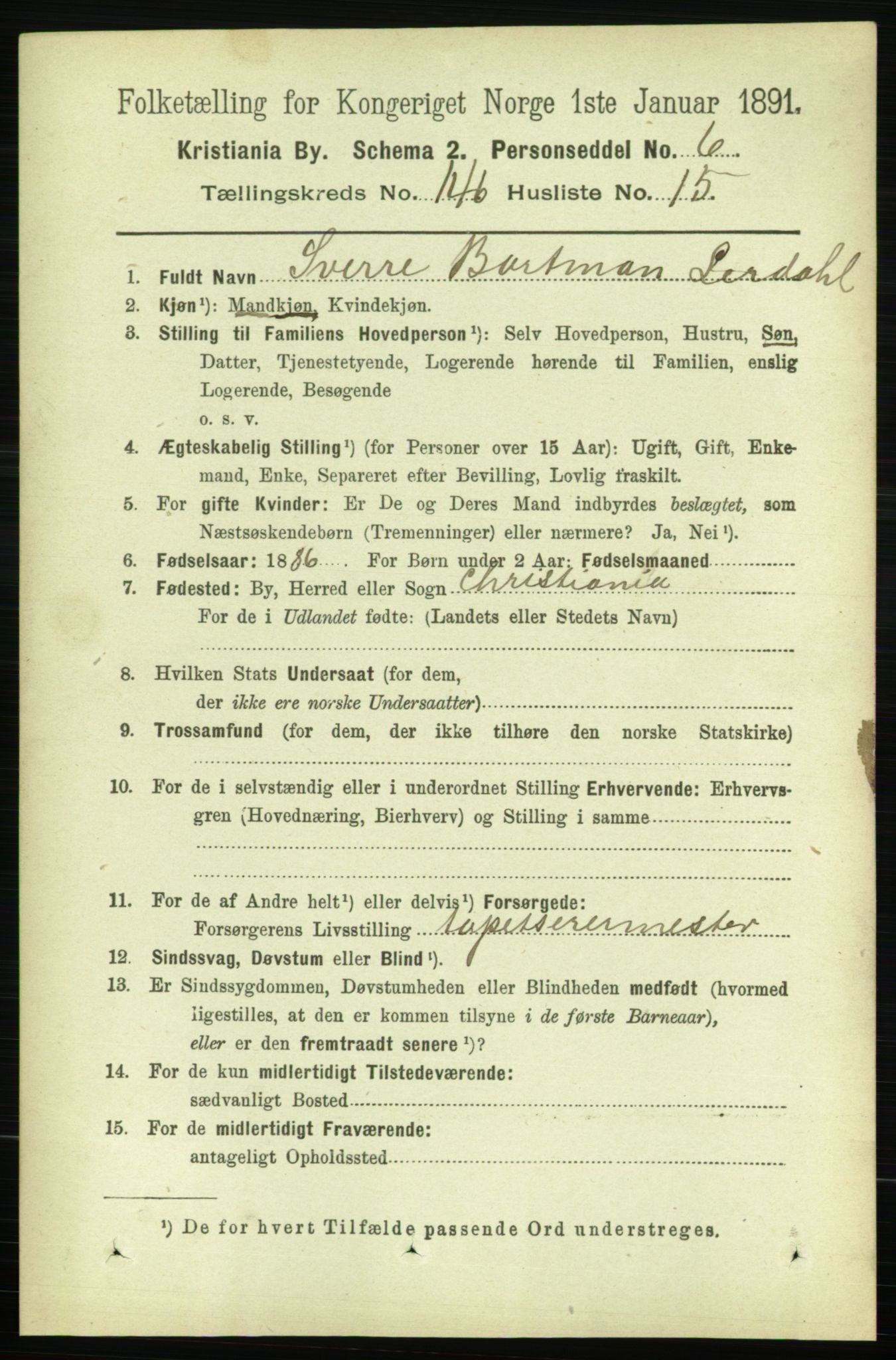 RA, 1891 census for 0301 Kristiania, 1891, p. 81397