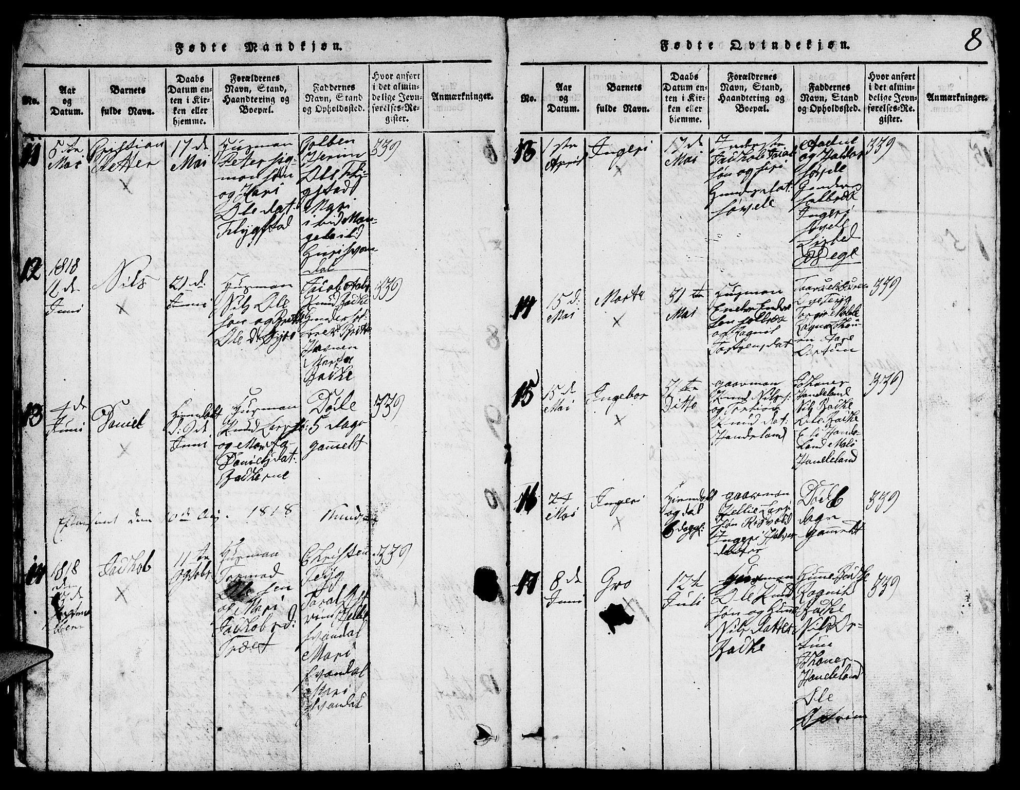 Suldal sokneprestkontor, AV/SAST-A-101845/01/V/L0002: Parish register (copy) no. B 2, 1816-1845, p. 8