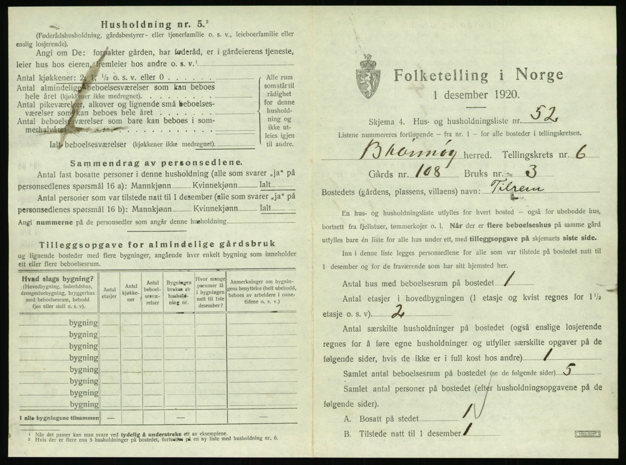 SAT, 1920 census for Brønnøy, 1920, p. 608