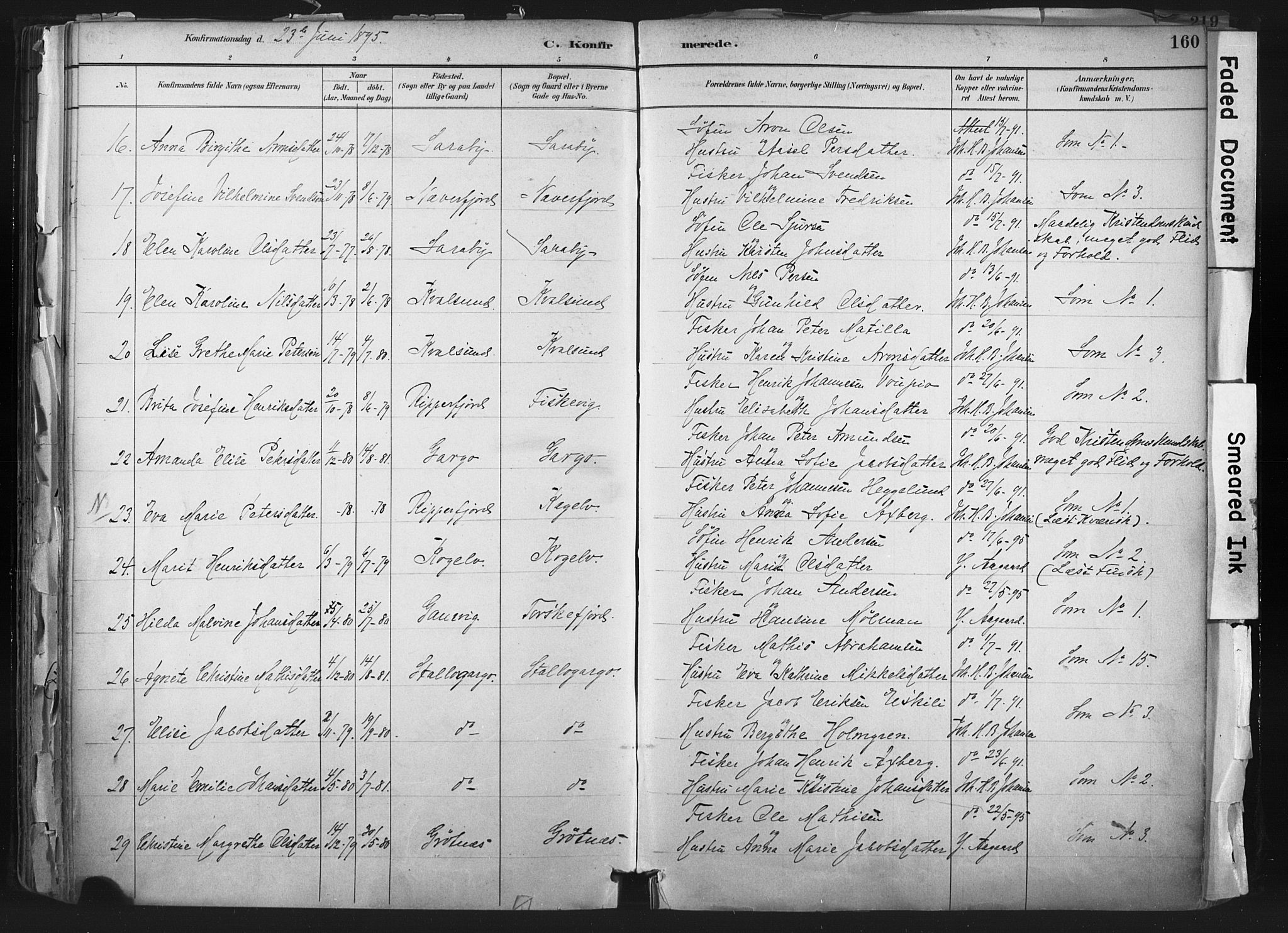 Hammerfest sokneprestkontor, SATØ/S-1347: Parish register (official) no. 11 /2, 1885-1897, p. 160