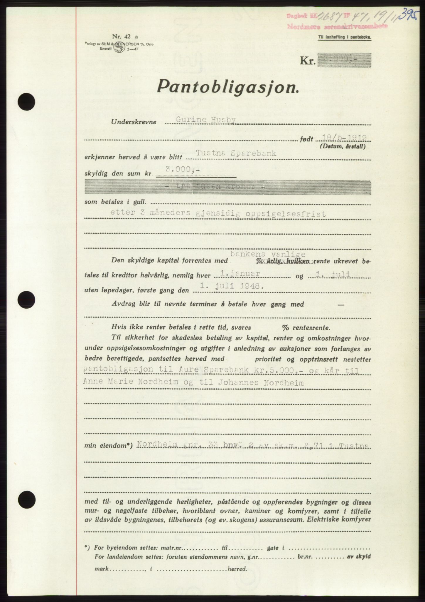 Nordmøre sorenskriveri, AV/SAT-A-4132/1/2/2Ca: Mortgage book no. B97, 1947-1948, Diary no: : 2687/1947