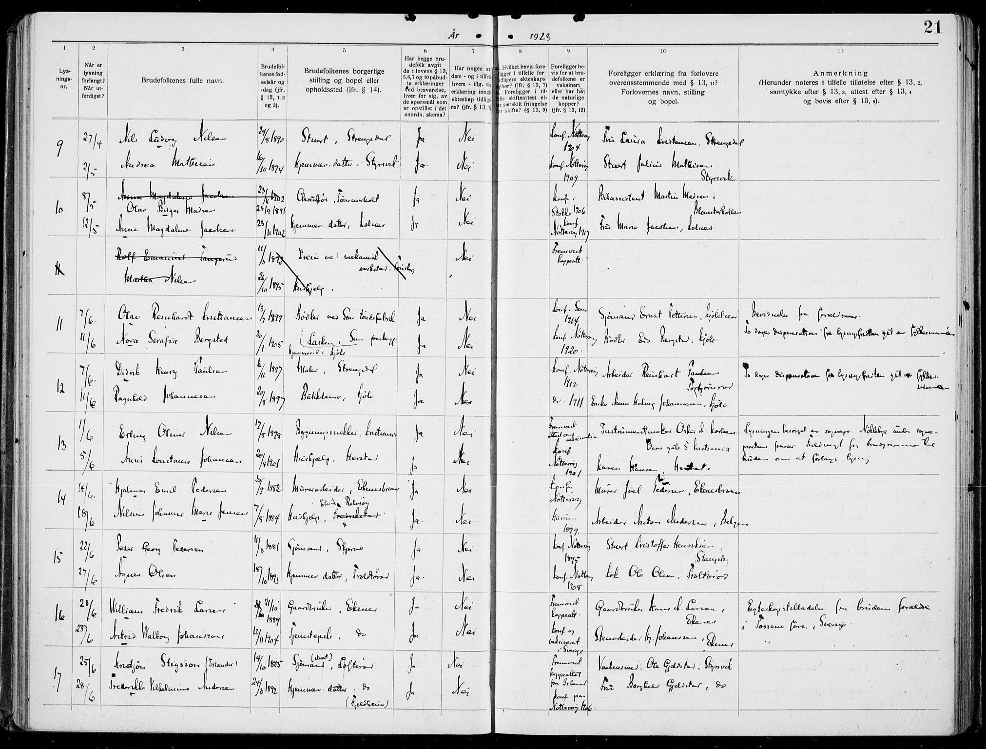 Nøtterøy kirkebøker, AV/SAKO-A-354/H/Ha/L0001: Banns register no. 1, 1919-1937, p. 21