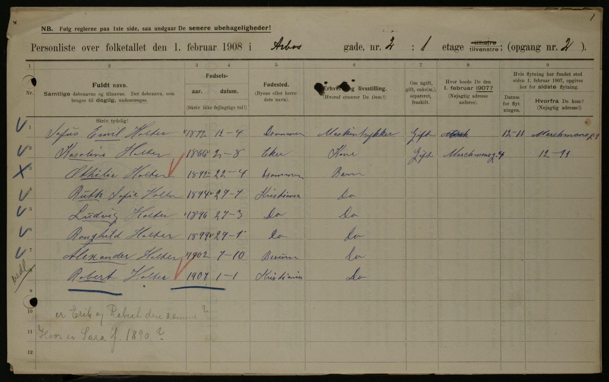 OBA, Municipal Census 1908 for Kristiania, 1908, p. 2041