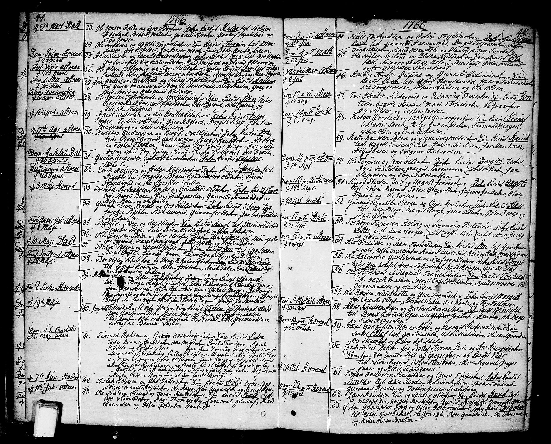 Tinn kirkebøker, AV/SAKO-A-308/F/Fa/L0002: Parish register (official) no. I 2, 1757-1810, p. 44-45