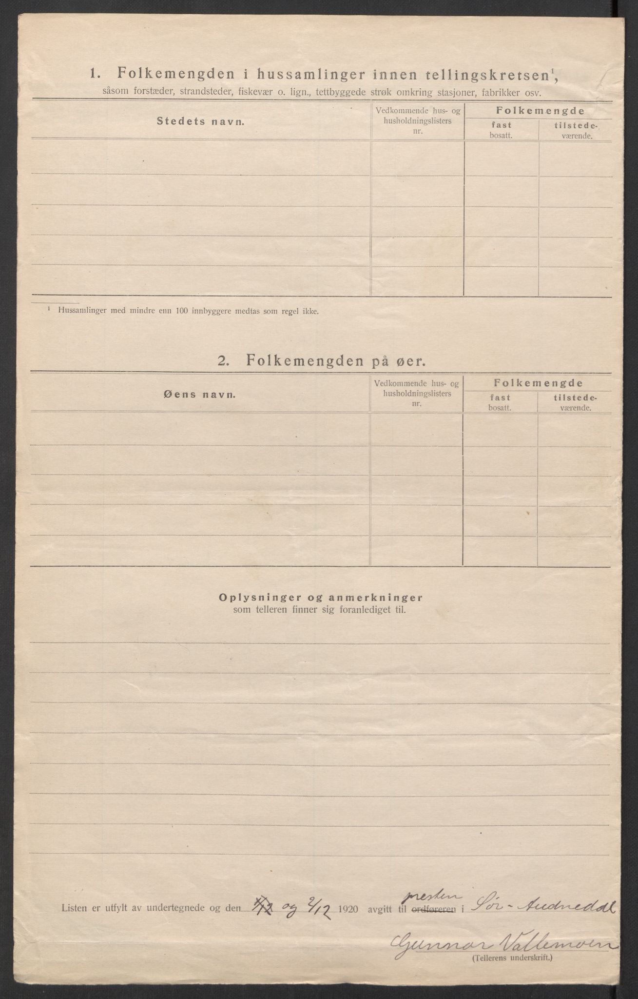 SAK, 1920 census for Sør-Audnedal, 1920, p. 63