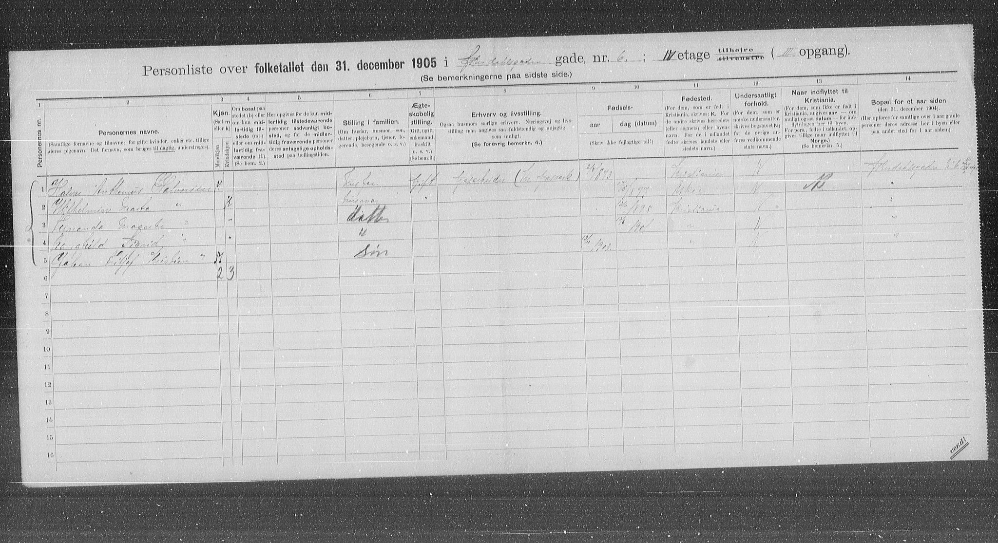 OBA, Municipal Census 1905 for Kristiania, 1905, p. 67857