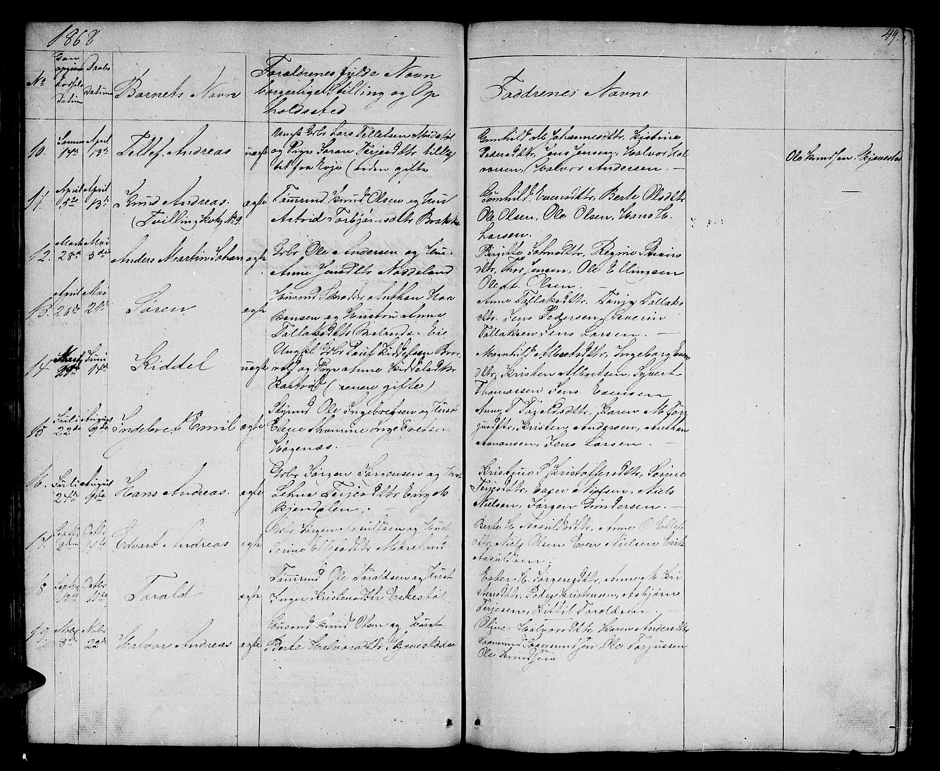 Austre Moland sokneprestkontor, SAK/1111-0001/F/Fb/Fba/L0001: Parish register (copy) no. B 1, 1842-1868, p. 49