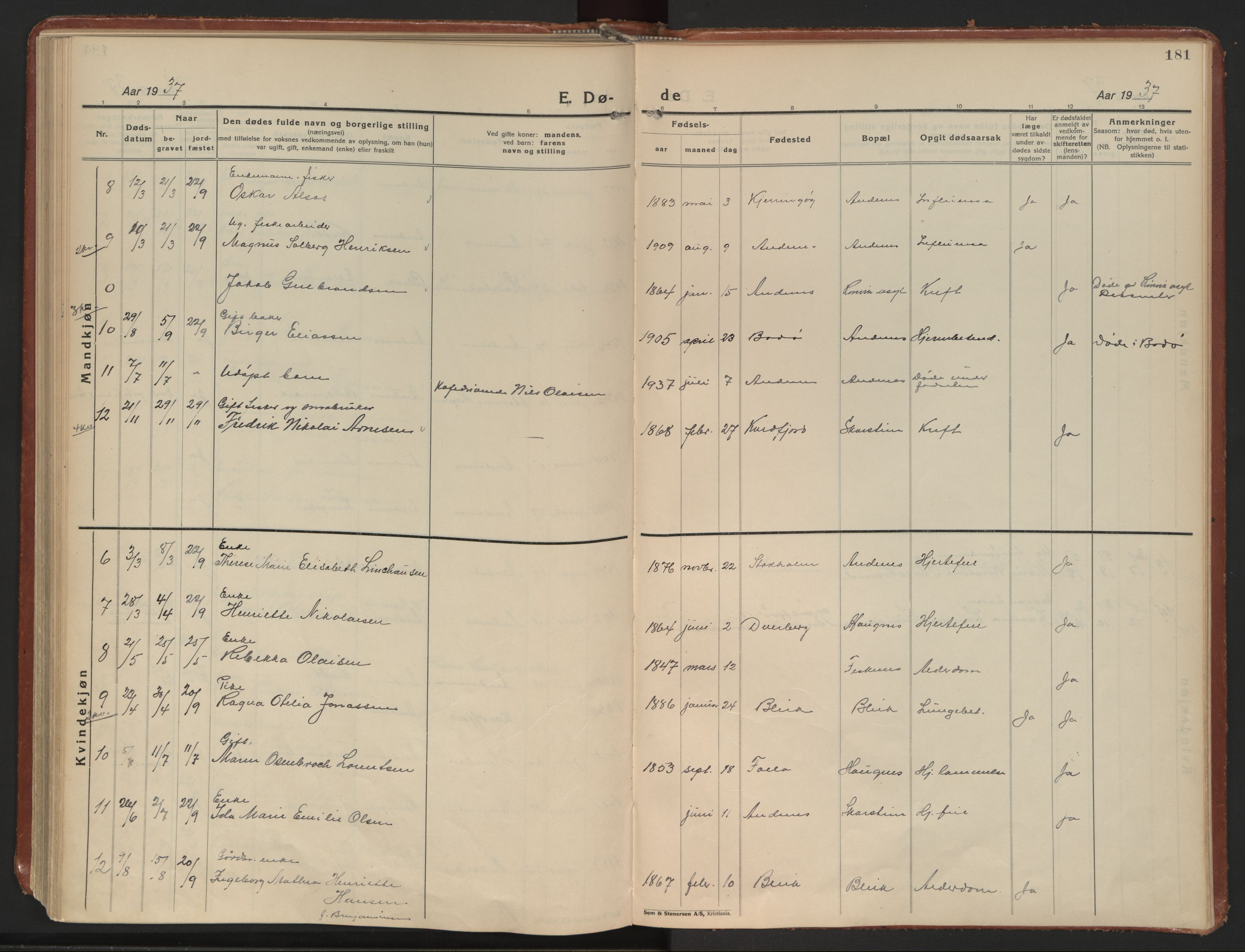 Ministerialprotokoller, klokkerbøker og fødselsregistre - Nordland, AV/SAT-A-1459/899/L1441: Parish register (official) no. 899A09, 1923-1939, p. 181