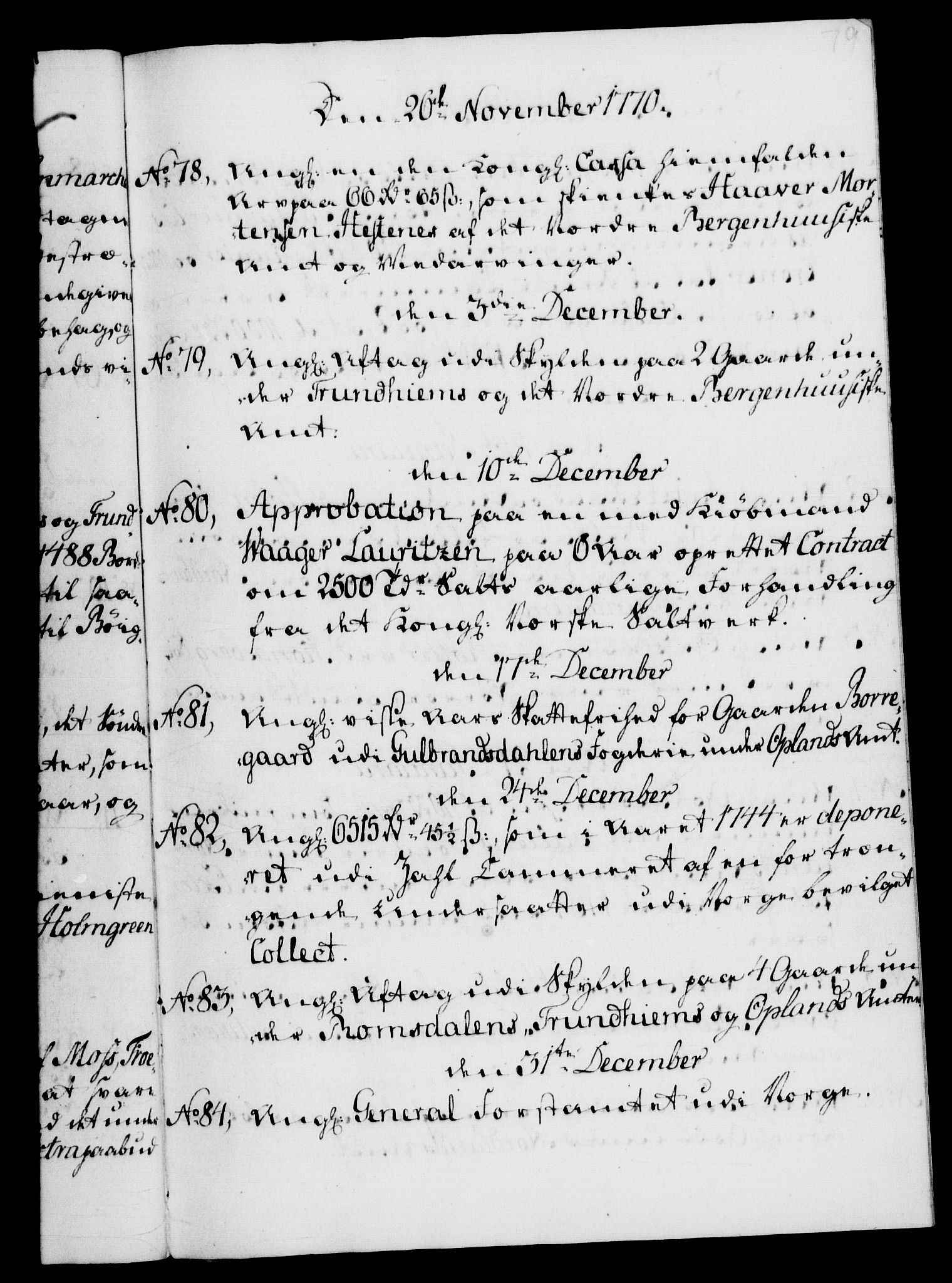 Rentekammeret, Kammerkanselliet, RA/EA-3111/G/Gf/Gfb/L0008: Register til norske relasjons- og resolusjonsprotokoller (merket RK 52.103), 1766-1771, p. 79