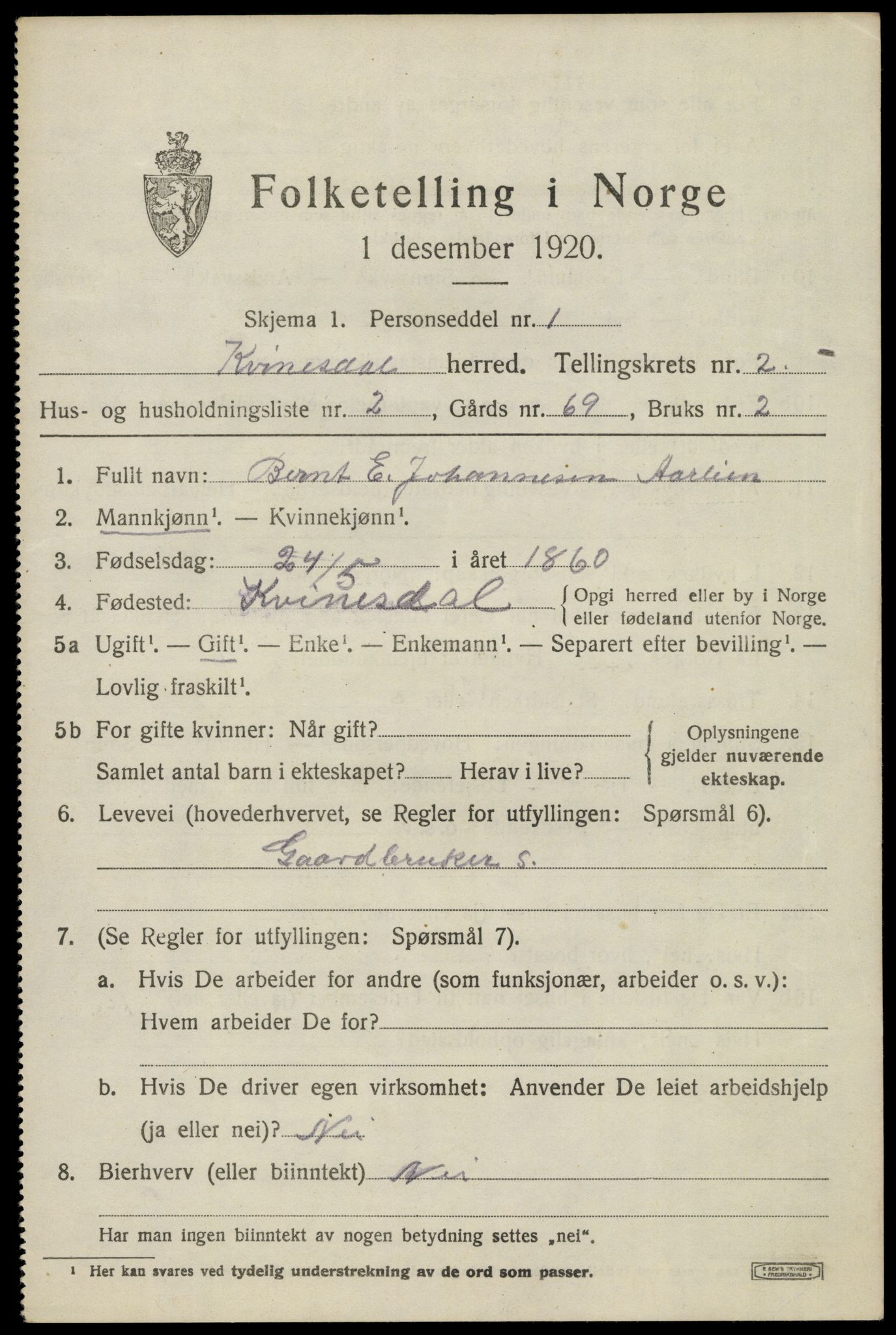 SAK, 1920 census for Kvinesdal, 1920, p. 1945