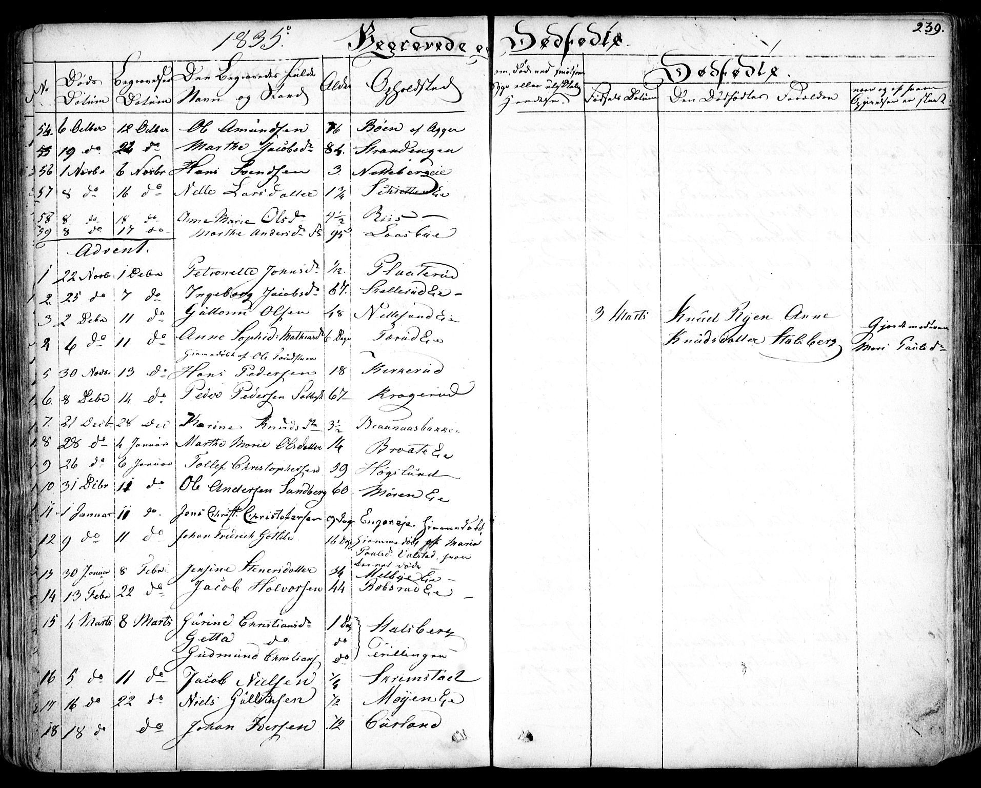 Skedsmo prestekontor Kirkebøker, SAO/A-10033a/F/Fa/L0009: Parish register (official) no. I 9, 1830-1853, p. 239