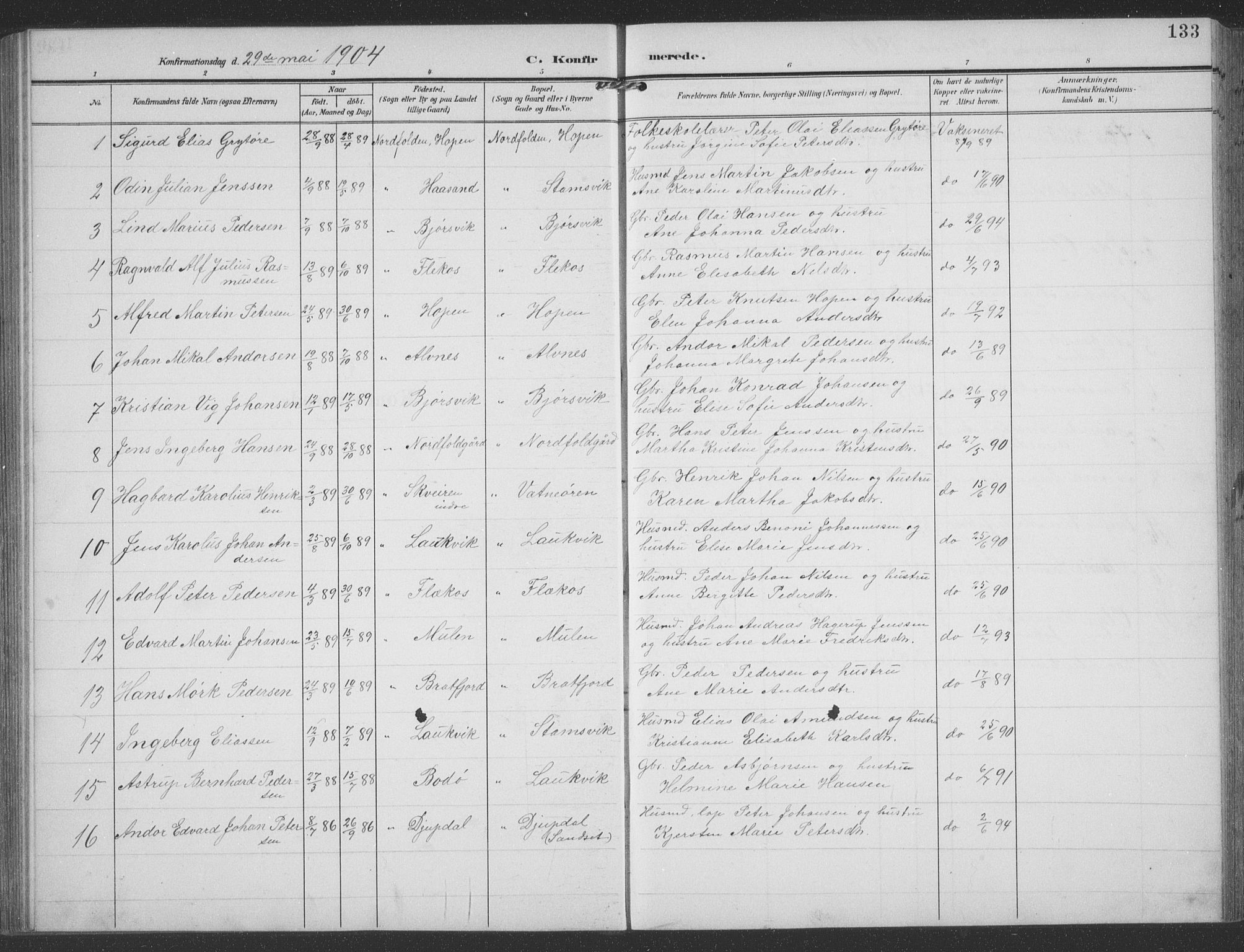 Ministerialprotokoller, klokkerbøker og fødselsregistre - Nordland, SAT/A-1459/858/L0835: Parish register (copy) no. 858C02, 1904-1940, p. 133