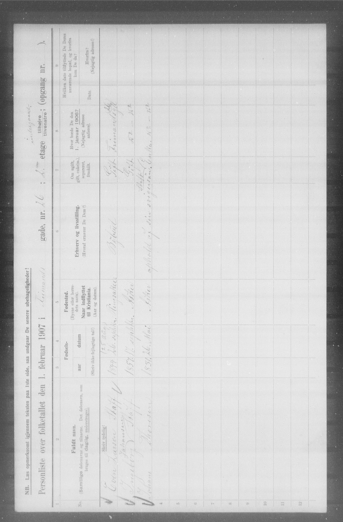 OBA, Municipal Census 1907 for Kristiania, 1907, p. 13709