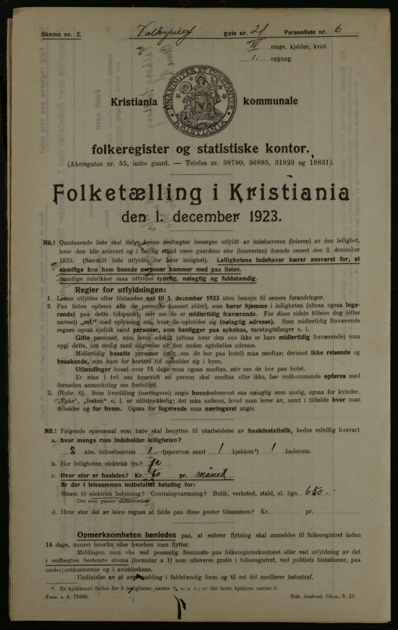 OBA, Municipal Census 1923 for Kristiania, 1923, p. 134645