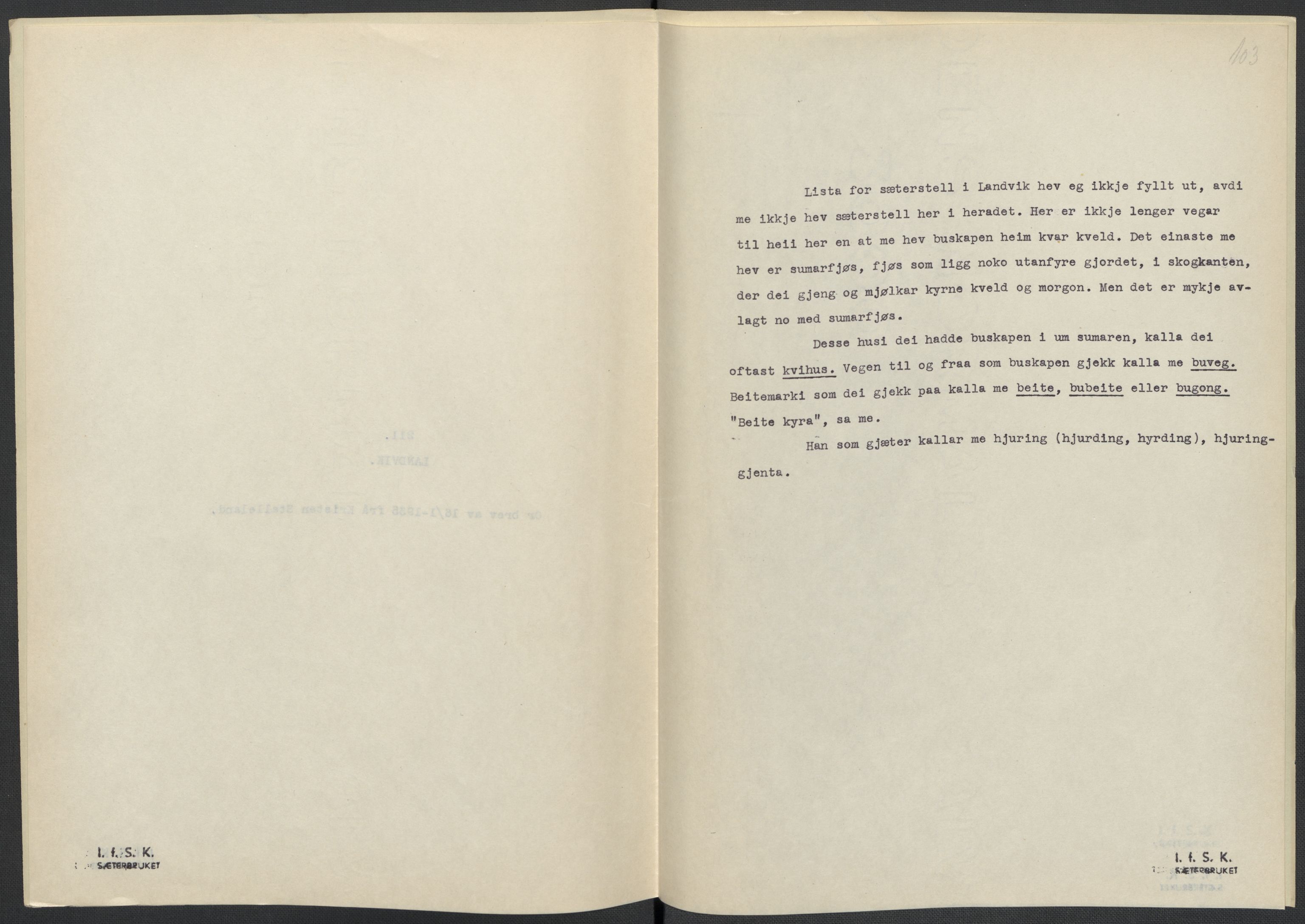 Instituttet for sammenlignende kulturforskning, RA/PA-0424/F/Fc/L0008/0001: Eske B8: / Aust-Agder (perm XIX), 1932-1938, p. 103