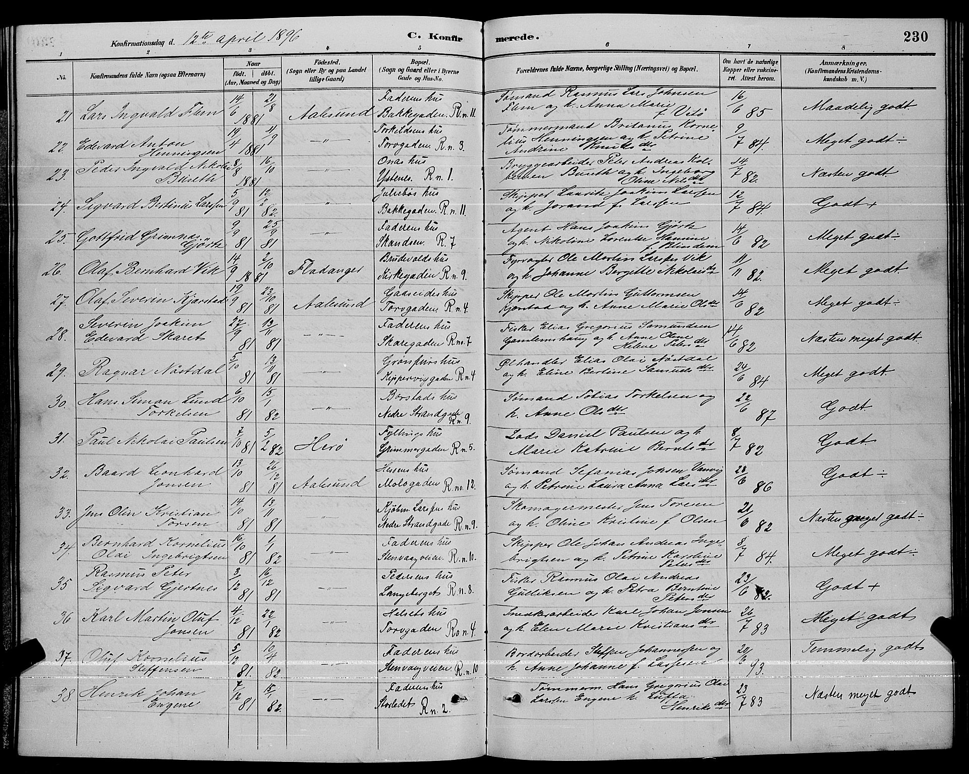 Ministerialprotokoller, klokkerbøker og fødselsregistre - Møre og Romsdal, AV/SAT-A-1454/529/L0467: Parish register (copy) no. 529C04, 1889-1897, p. 230