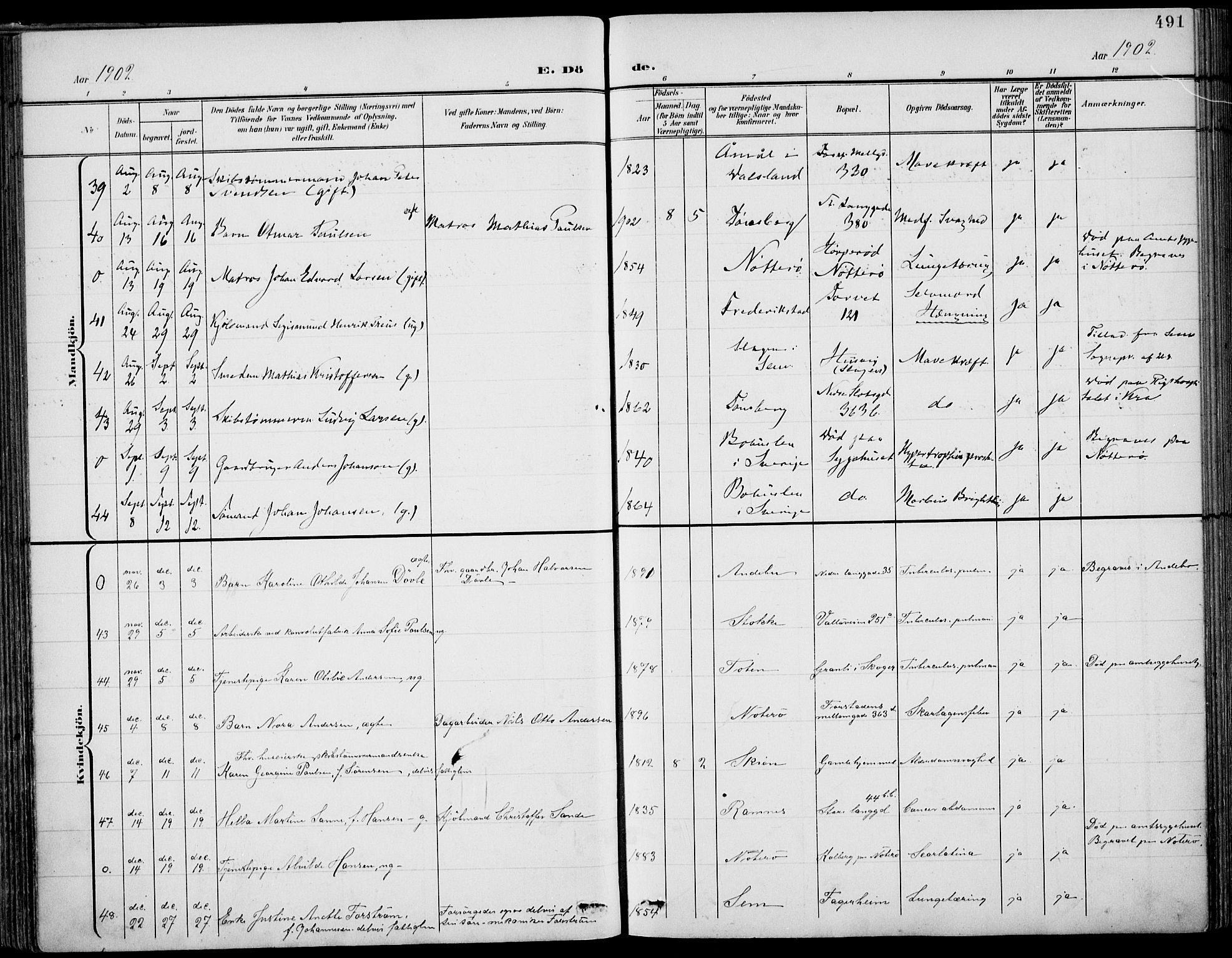 Tønsberg kirkebøker, AV/SAKO-A-330/F/Fa/L0013: Parish register (official) no. I 13, 1900-1913, p. 491