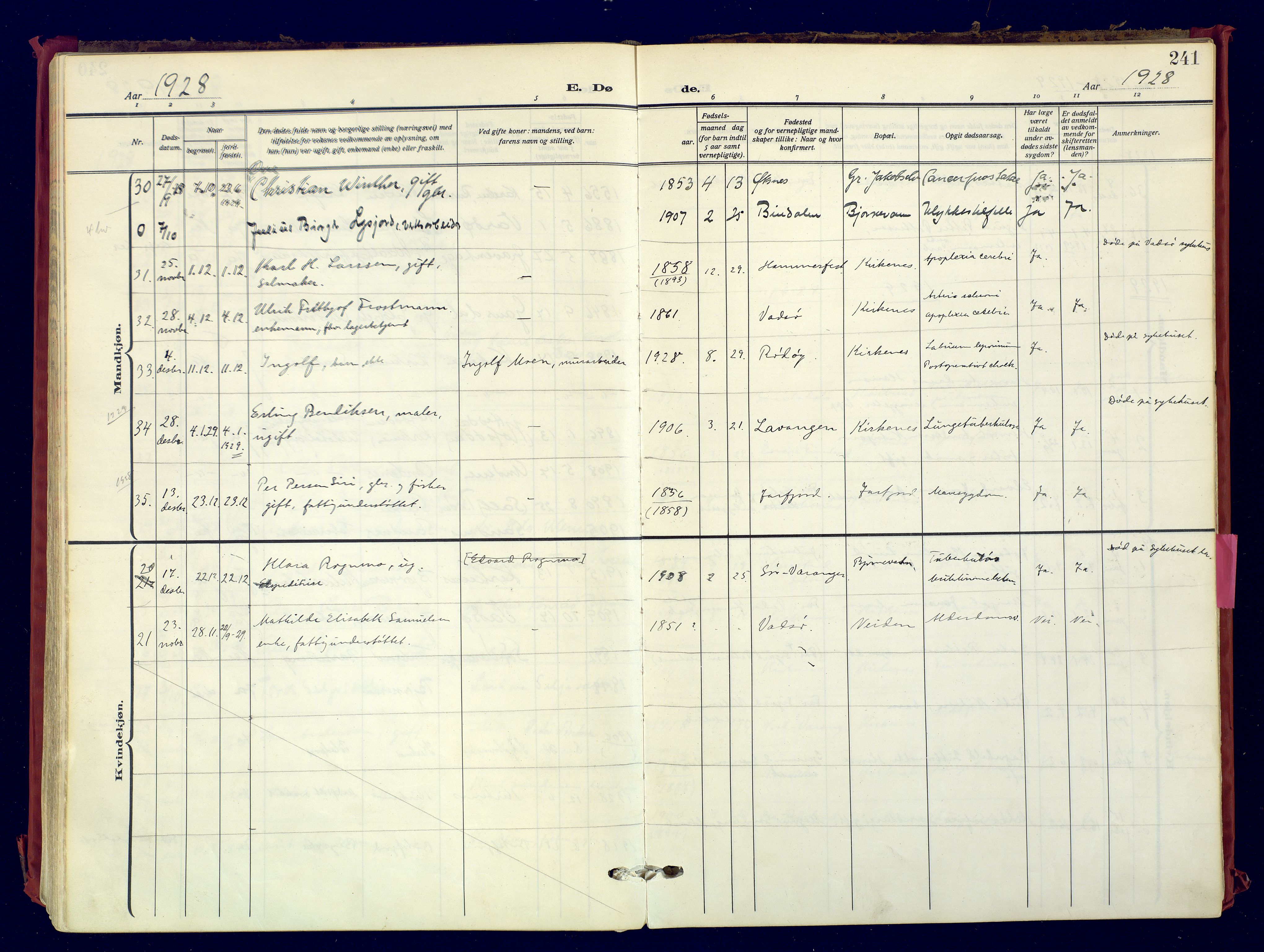 Sør-Varanger sokneprestkontor, AV/SATØ-S-1331/H/Ha/L0007kirke: Parish register (official) no. 7, 1927-1937, p. 241